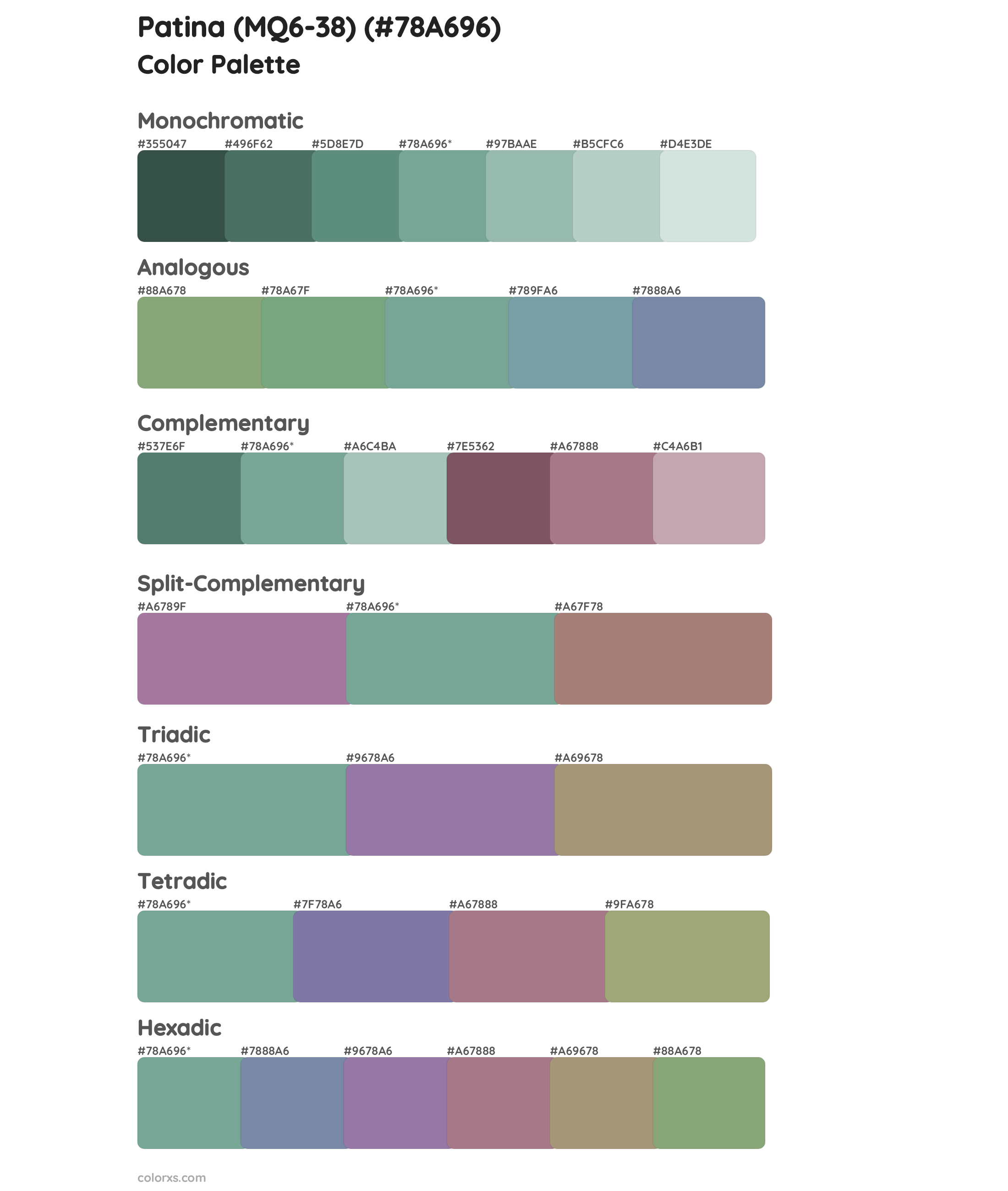 Patina (MQ6-38) Color Scheme Palettes