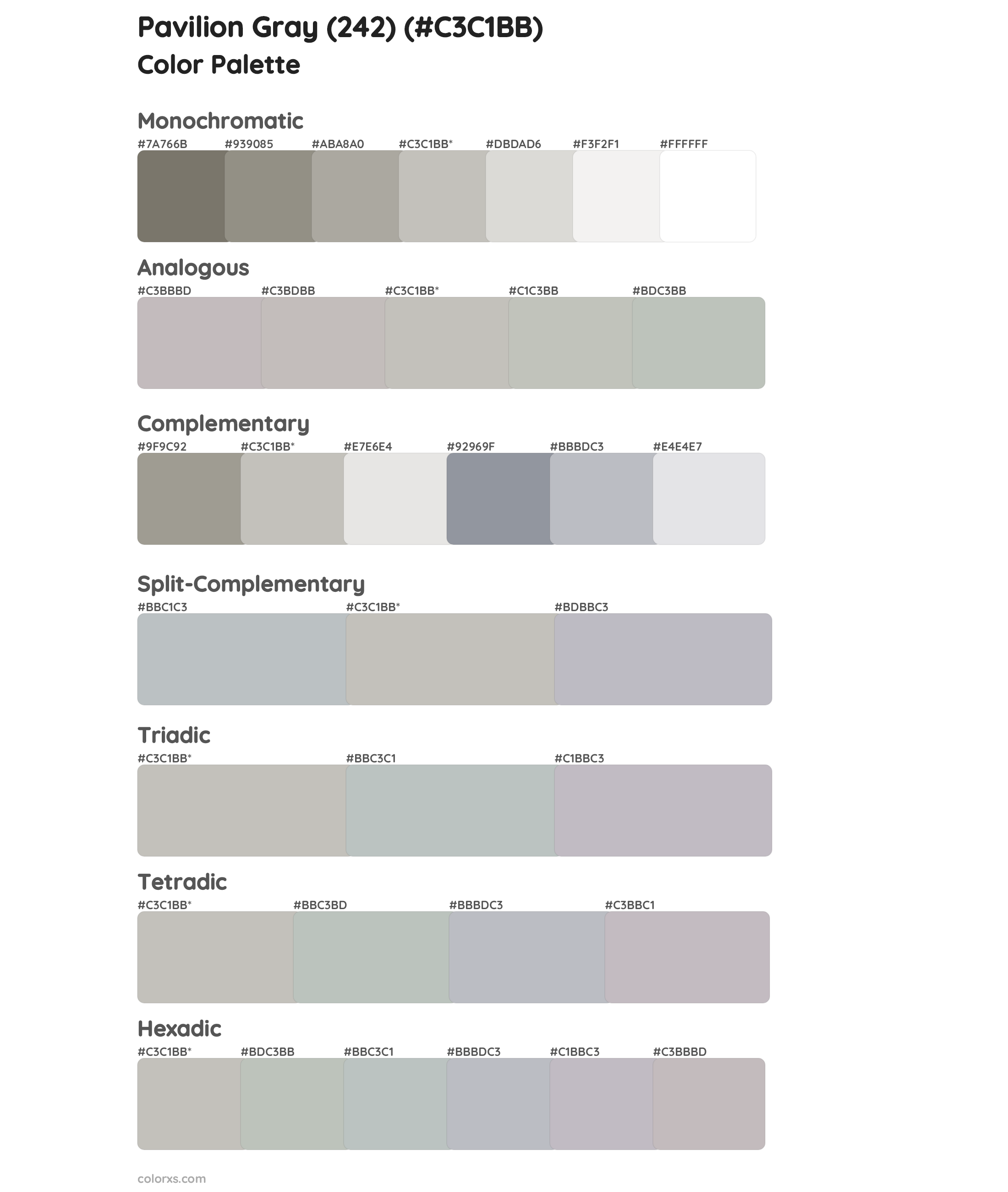 Pavilion Gray (242) Color Scheme Palettes