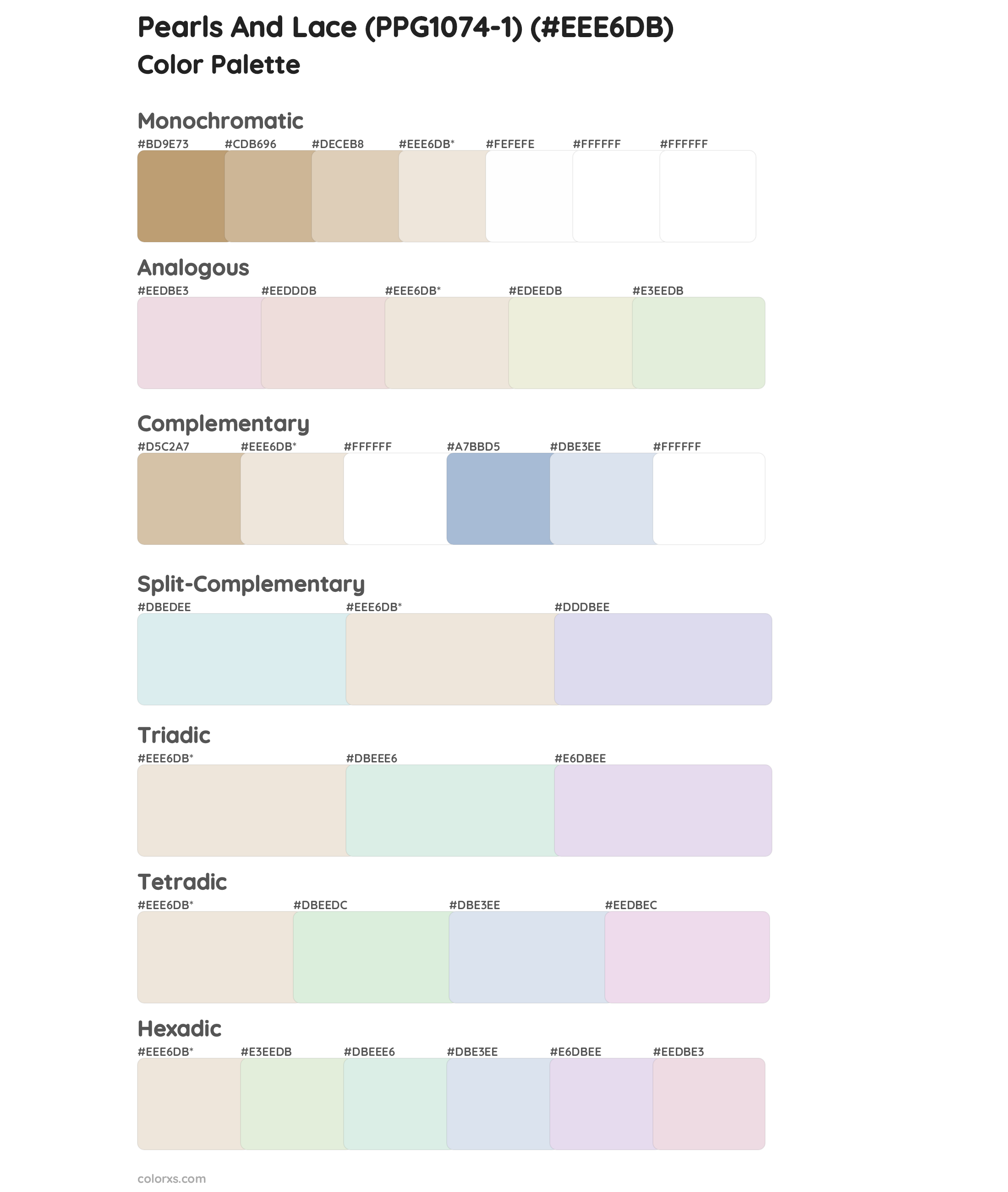 Pearls And Lace (PPG1074-1) Color Scheme Palettes