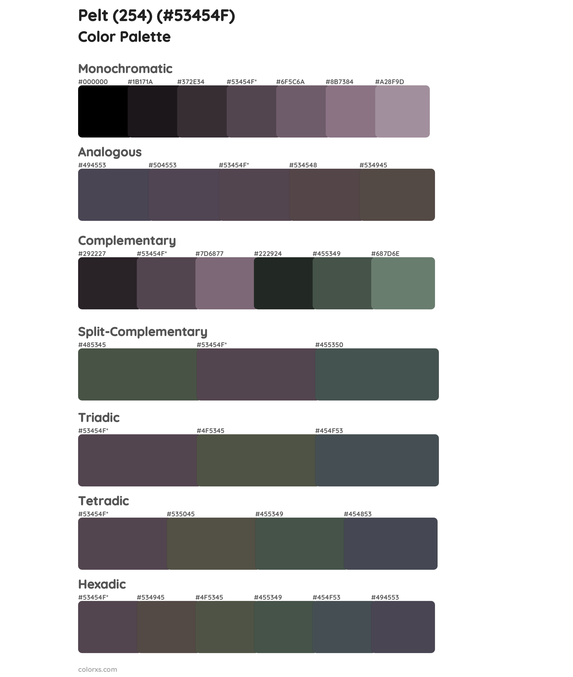 Pelt (254) Color Scheme Palettes