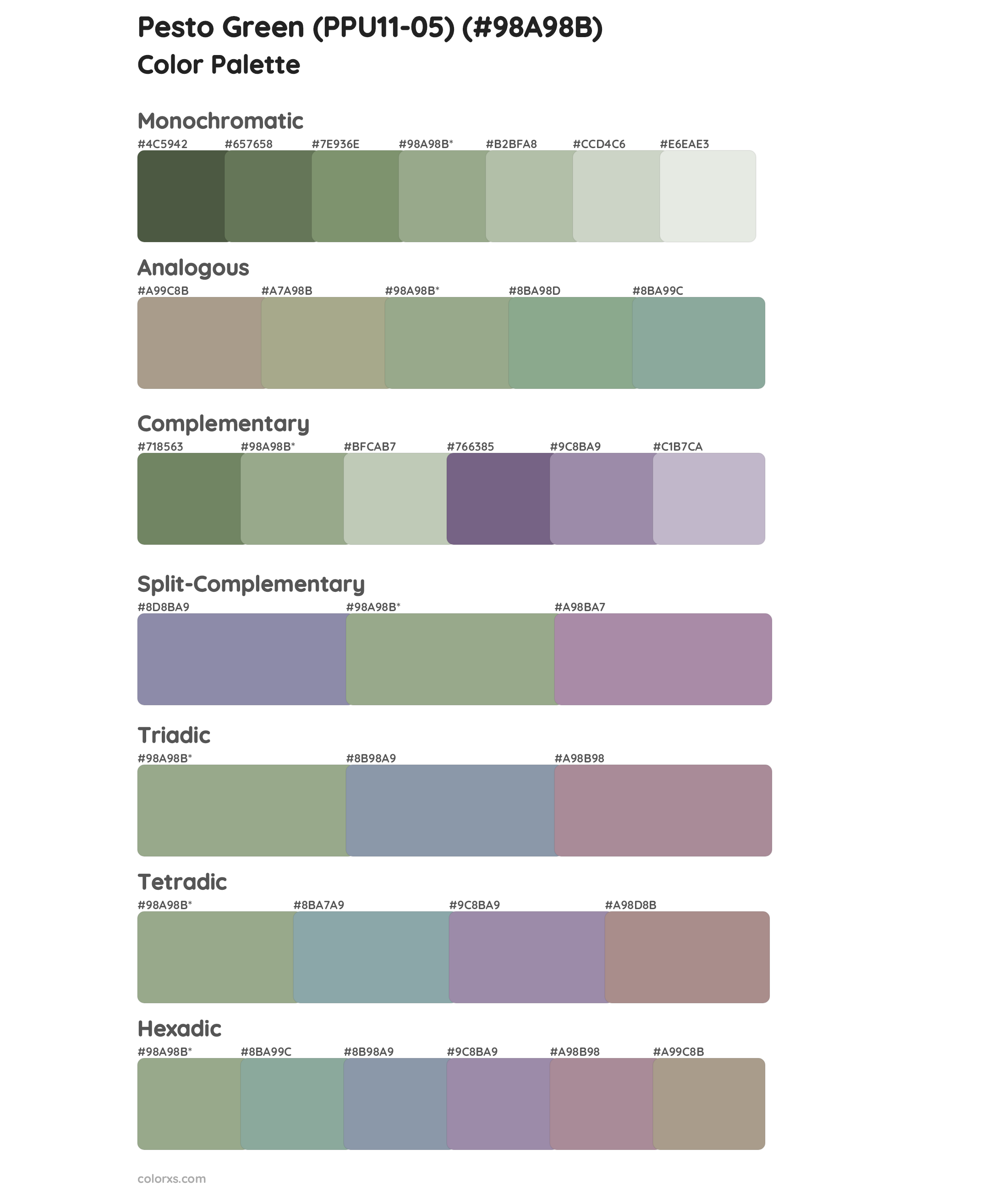 Pesto Green (PPU11-05) Color Scheme Palettes