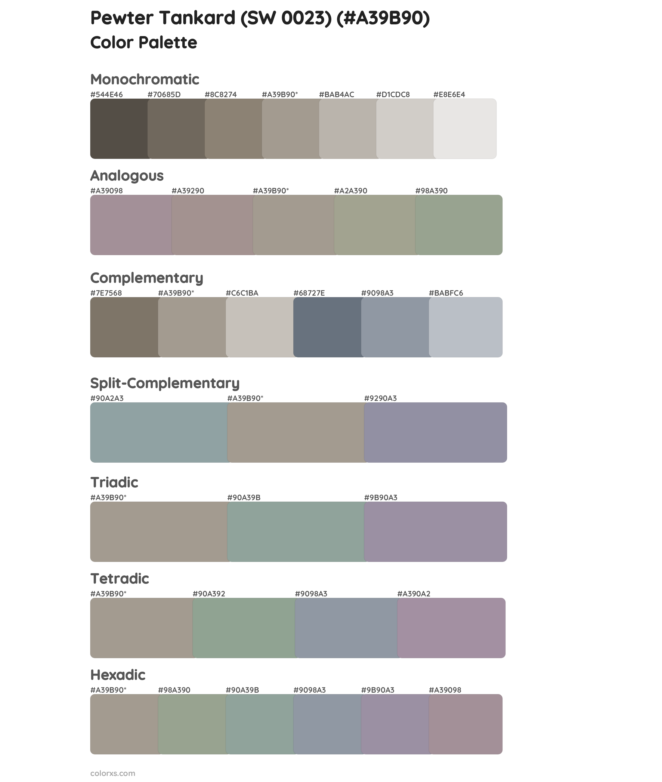 Pewter Tankard (SW 0023) Color Scheme Palettes