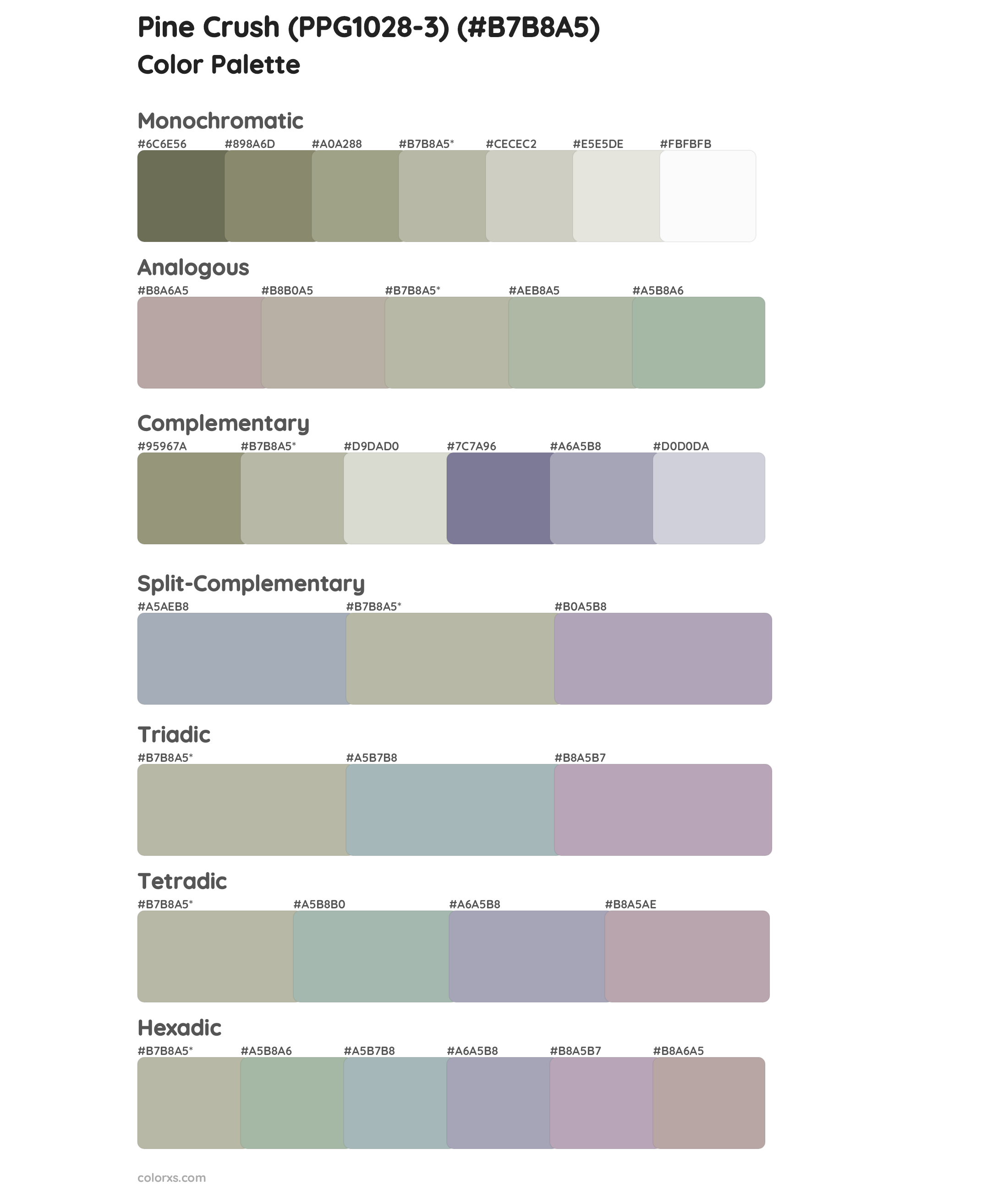 Pine Crush (PPG1028-3) Color Scheme Palettes