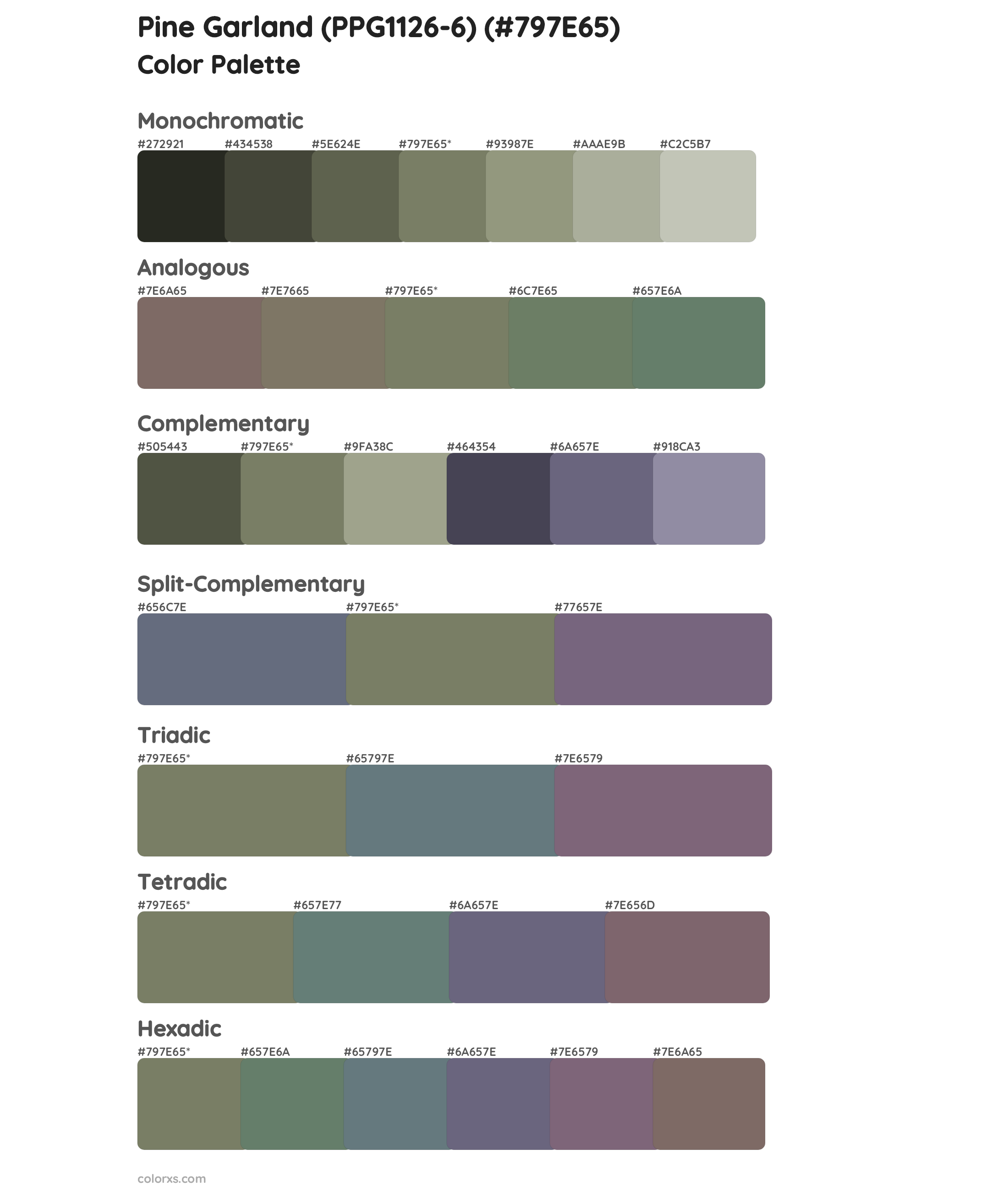 Pine Garland (PPG1126-6) Color Scheme Palettes