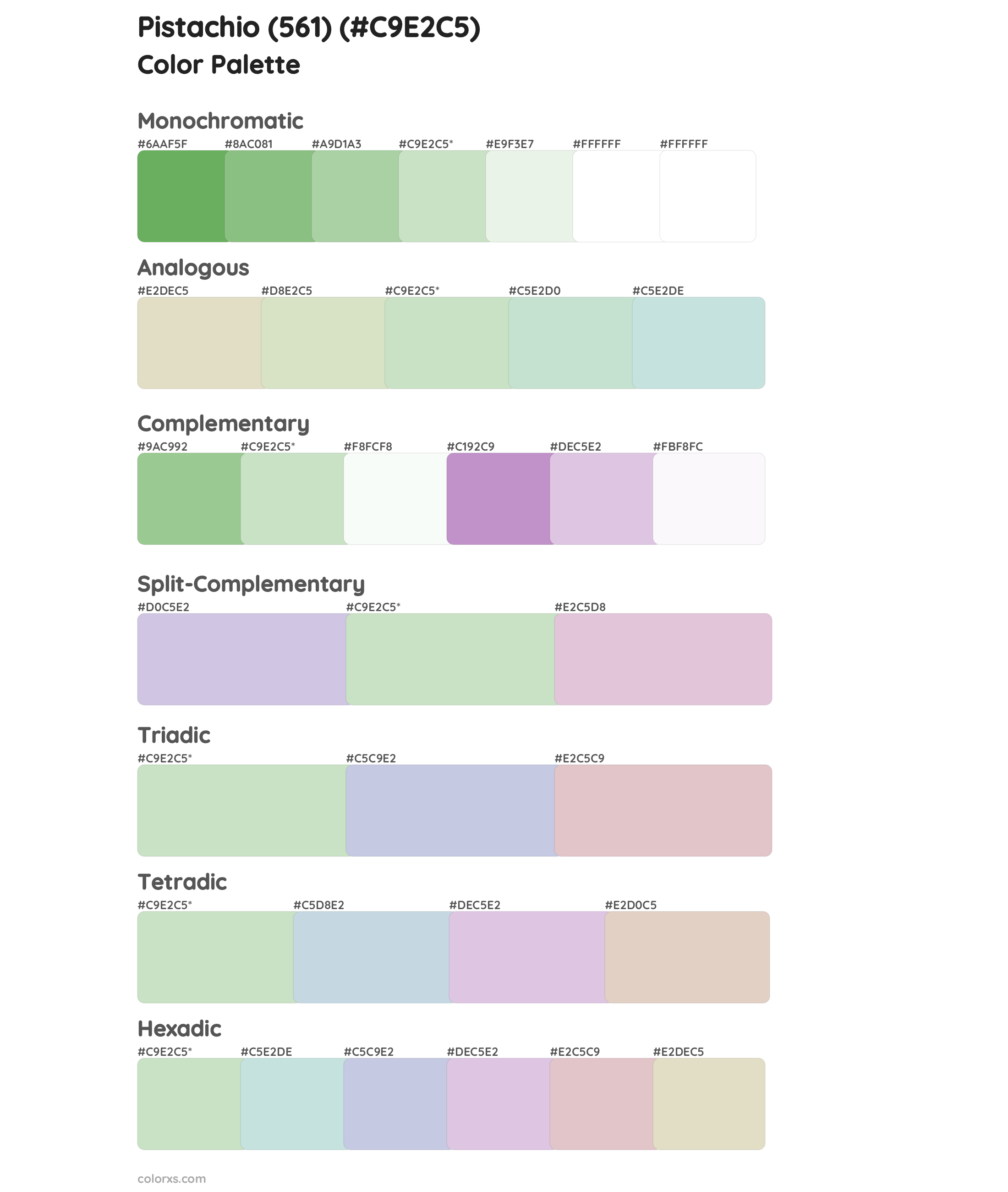 Pistachio (561) Color Scheme Palettes