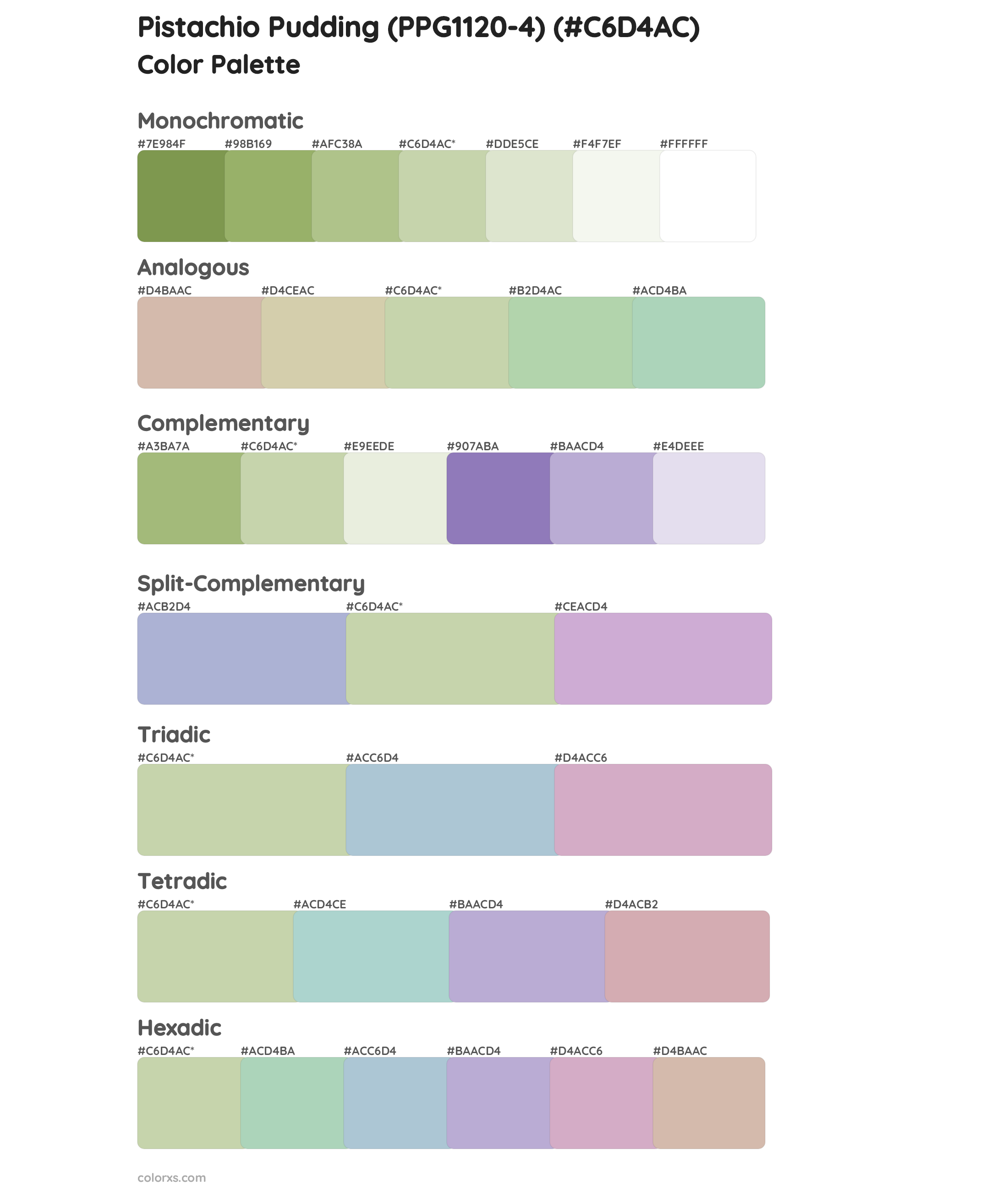 Pistachio Pudding (PPG1120-4) Color Scheme Palettes