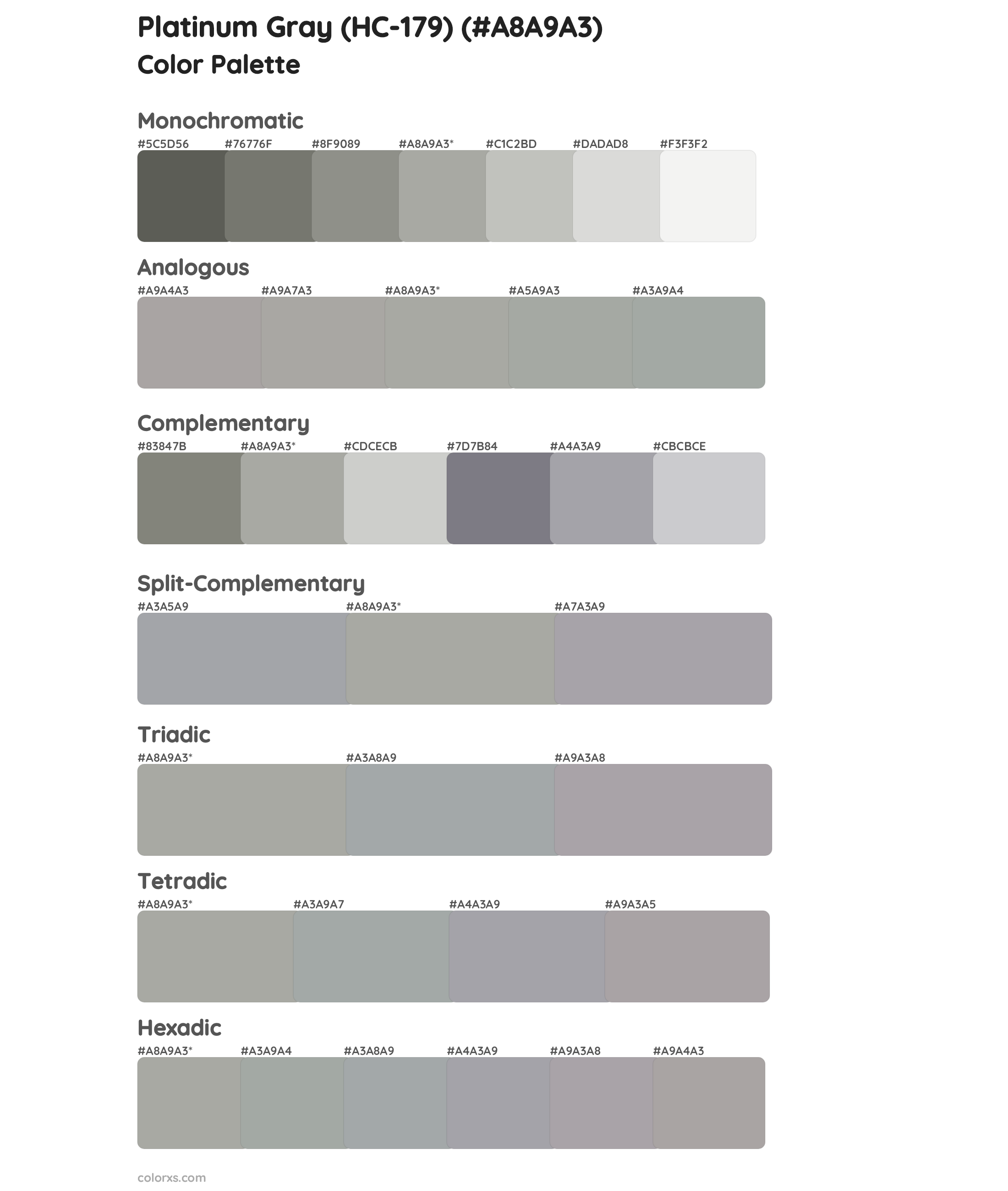 Platinum Gray (HC-179) Color Scheme Palettes