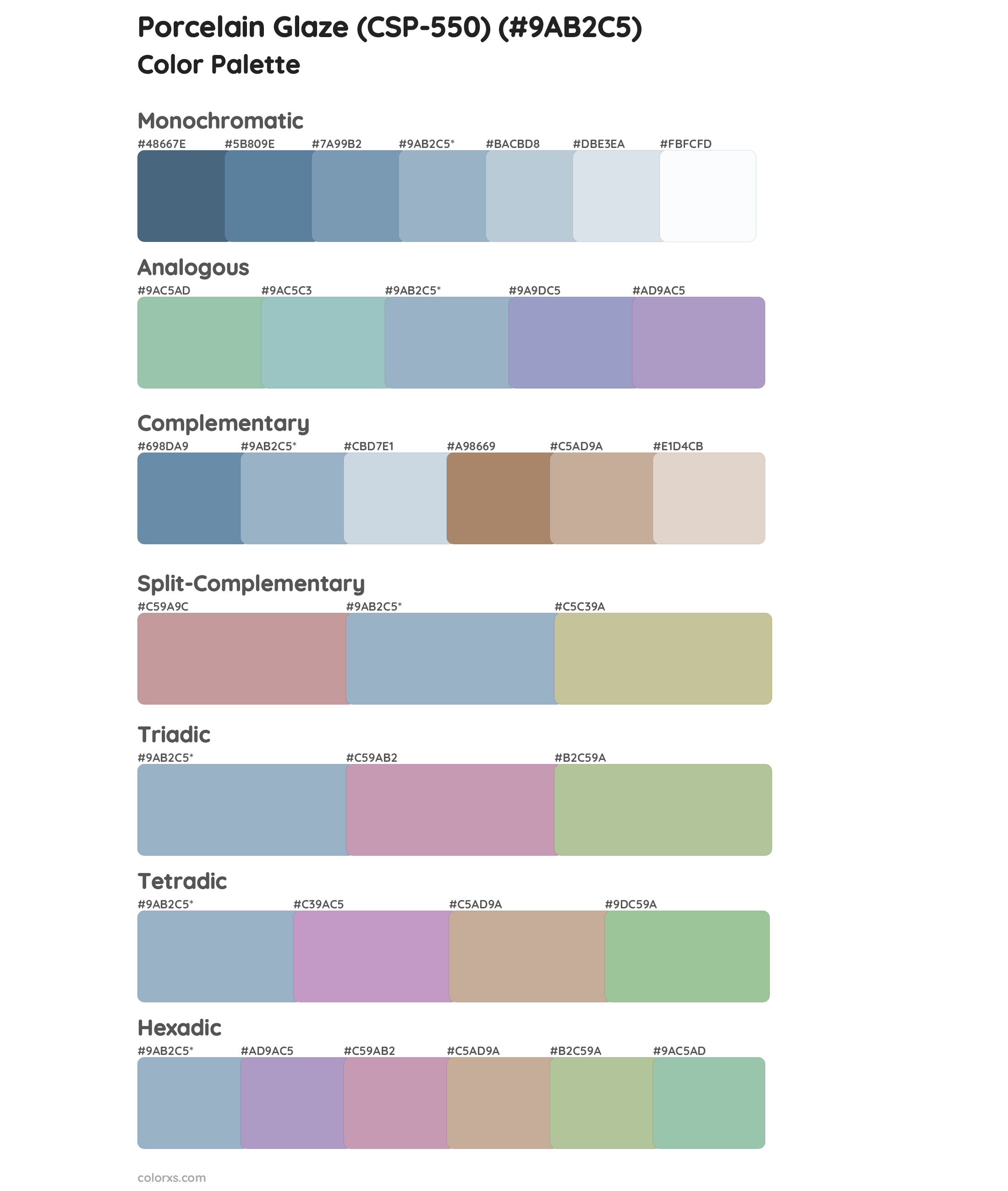 Porcelain Glaze (CSP-550) Color Scheme Palettes