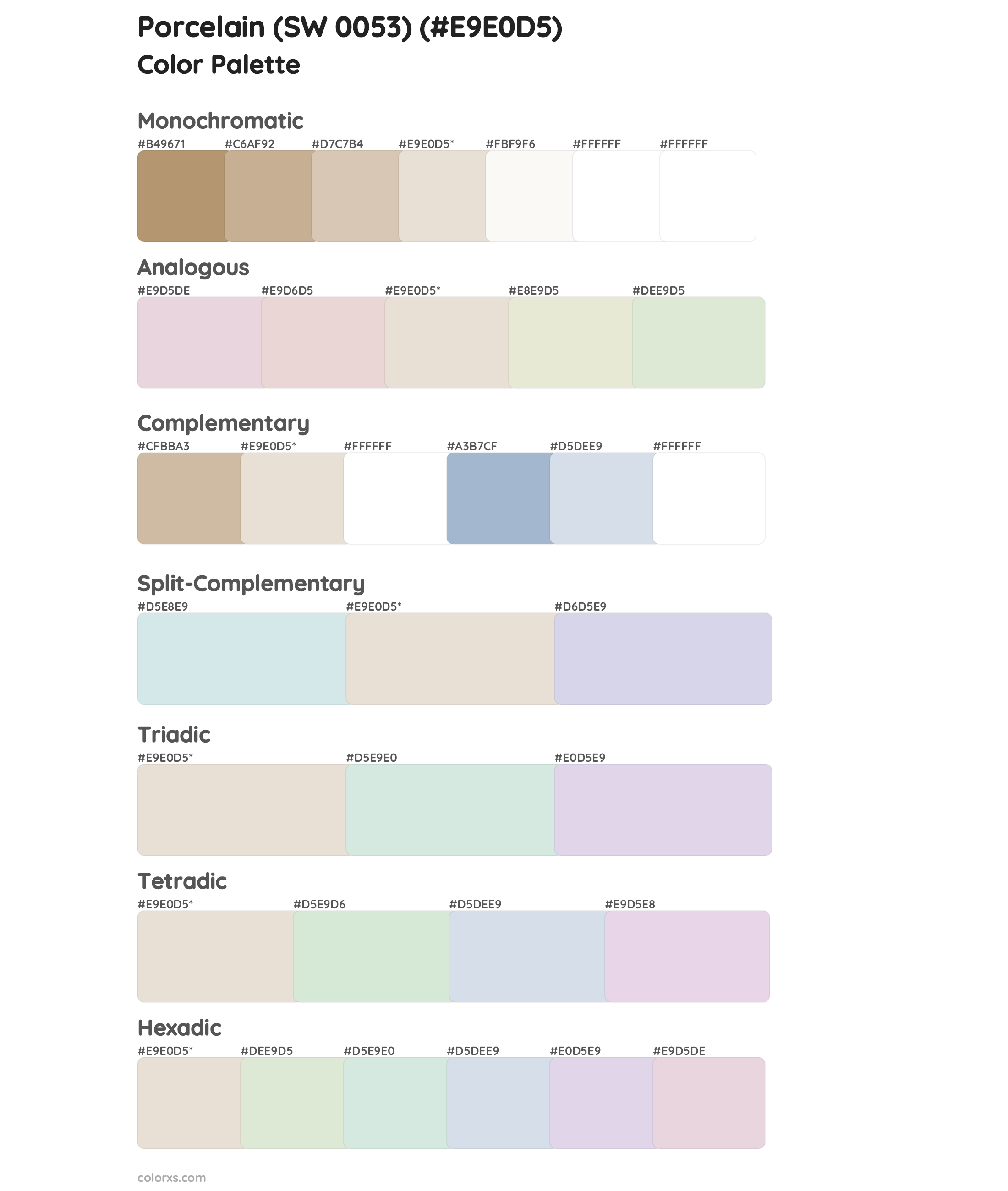 Porcelain (SW 0053) Color Scheme Palettes