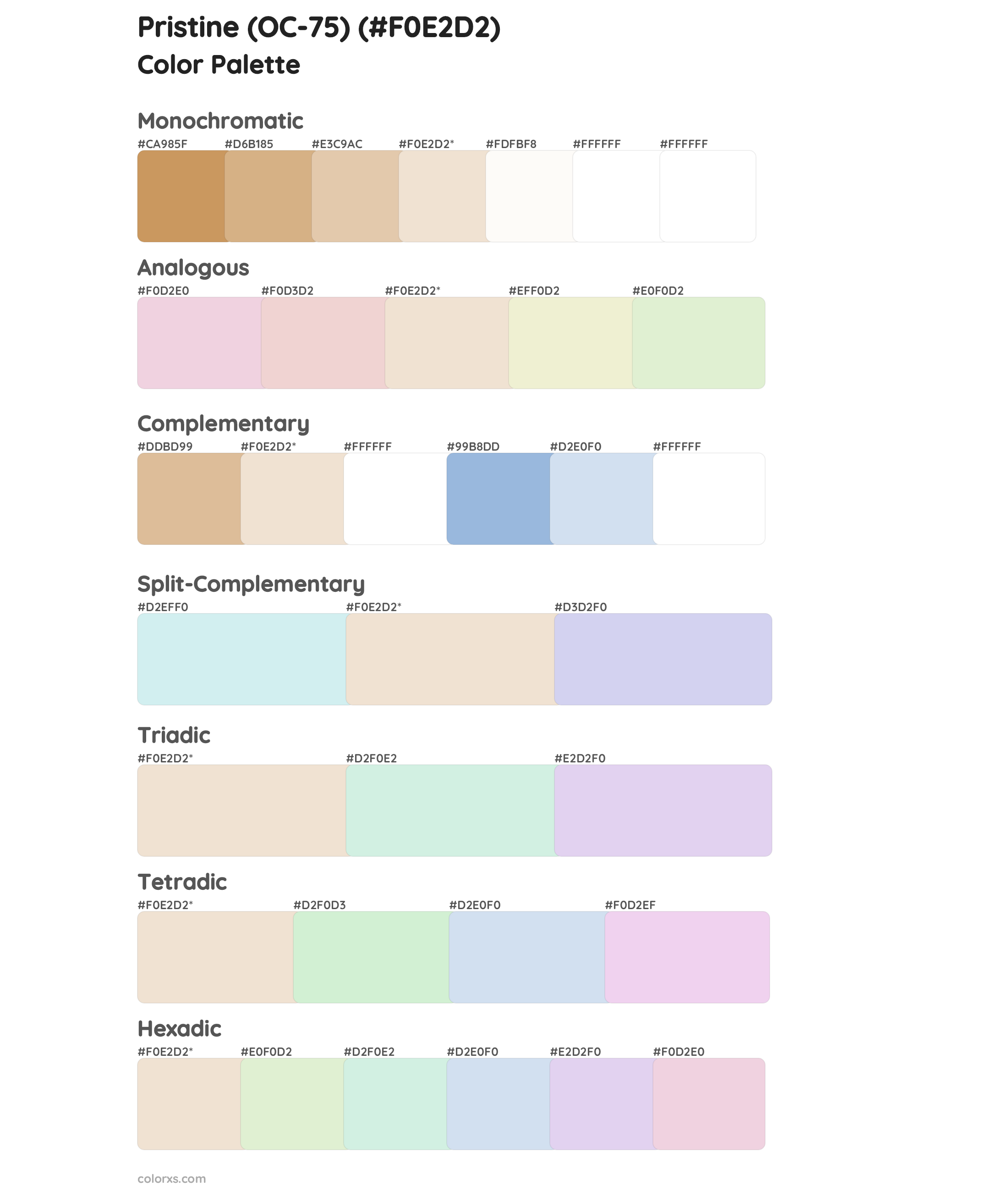 Pristine (OC-75) Color Scheme Palettes