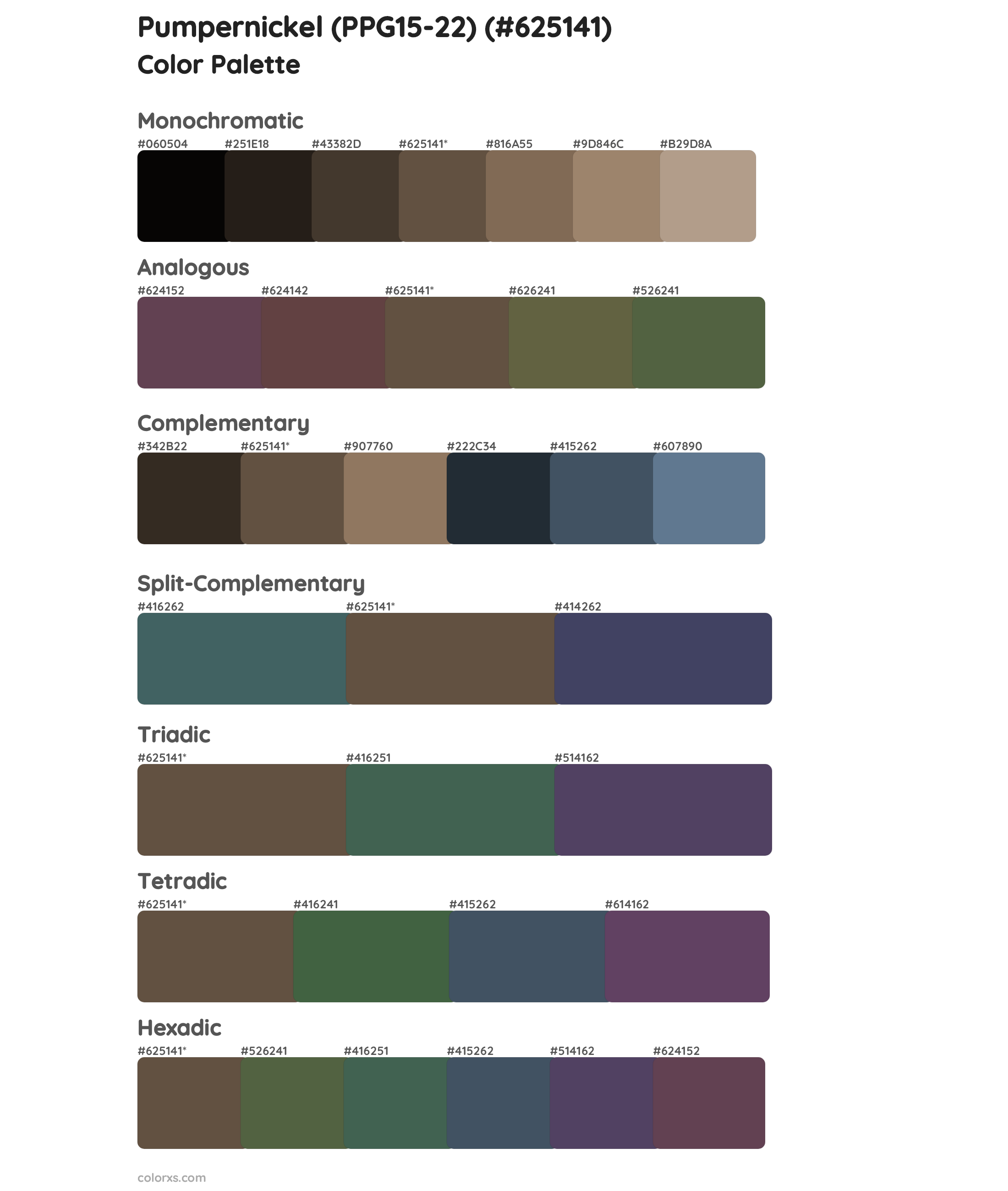 Pumpernickel (PPG15-22) Color Scheme Palettes