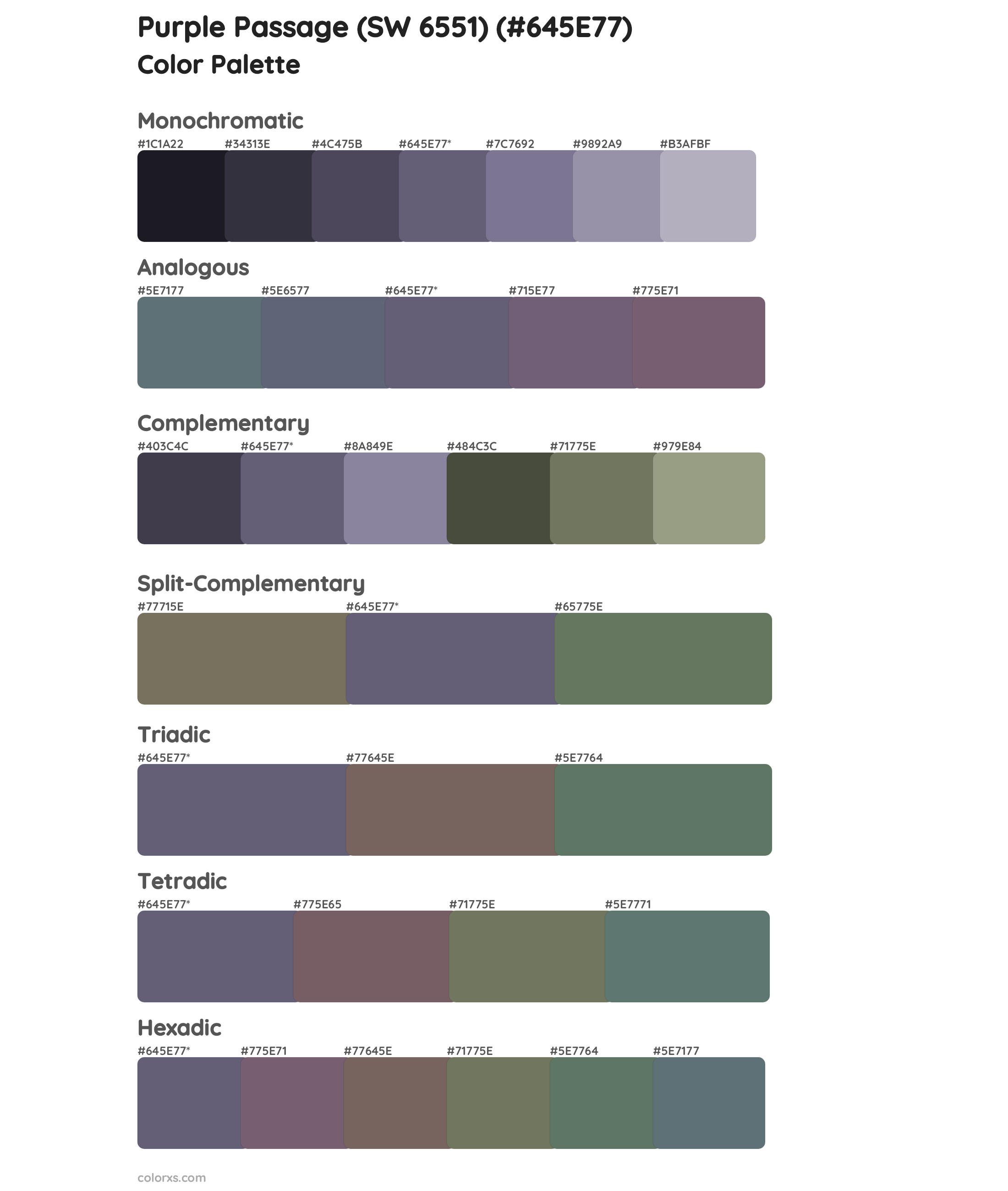 Purple Passage (SW 6551) Color Scheme Palettes