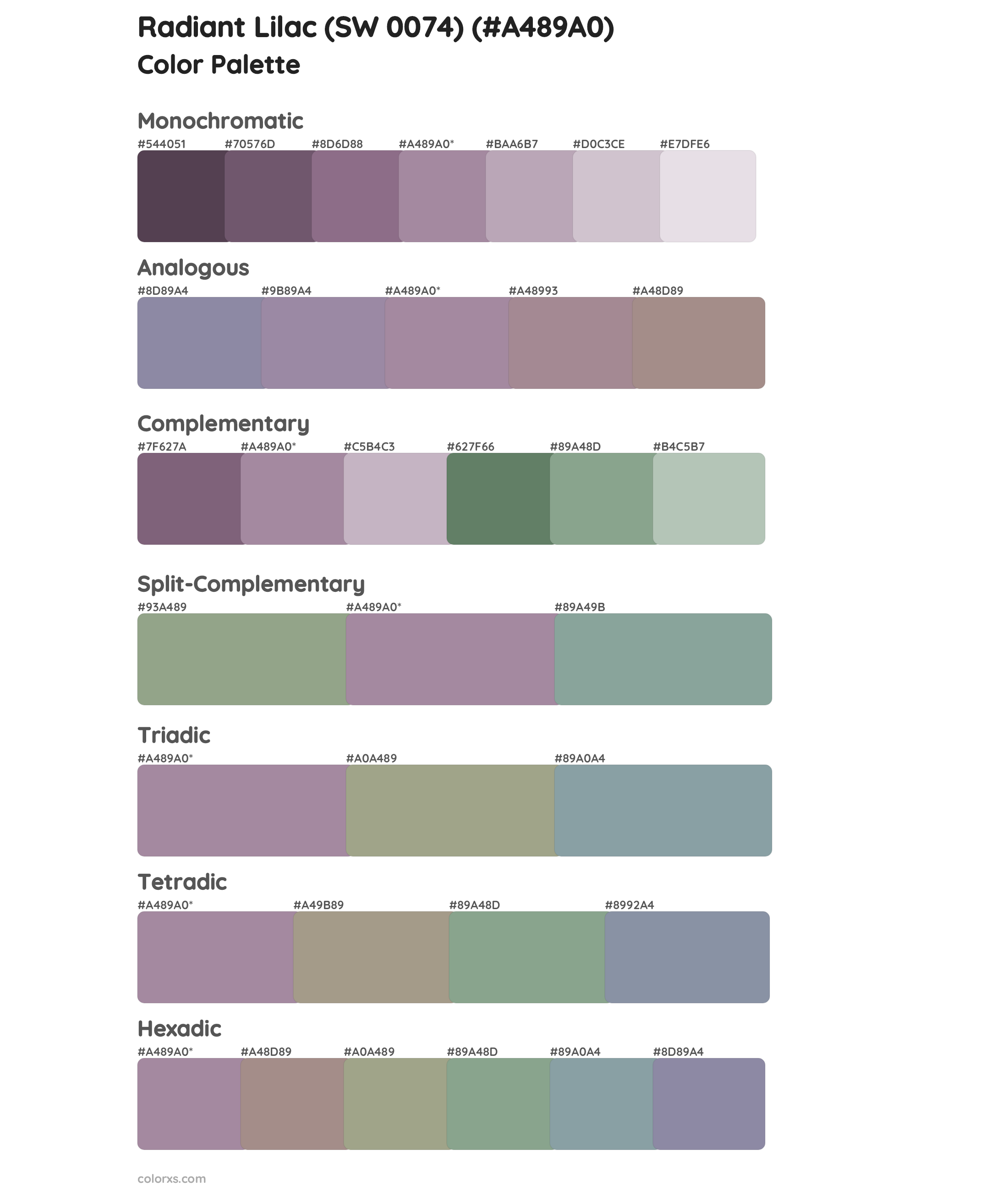 Radiant Lilac (SW 0074) Color Scheme Palettes