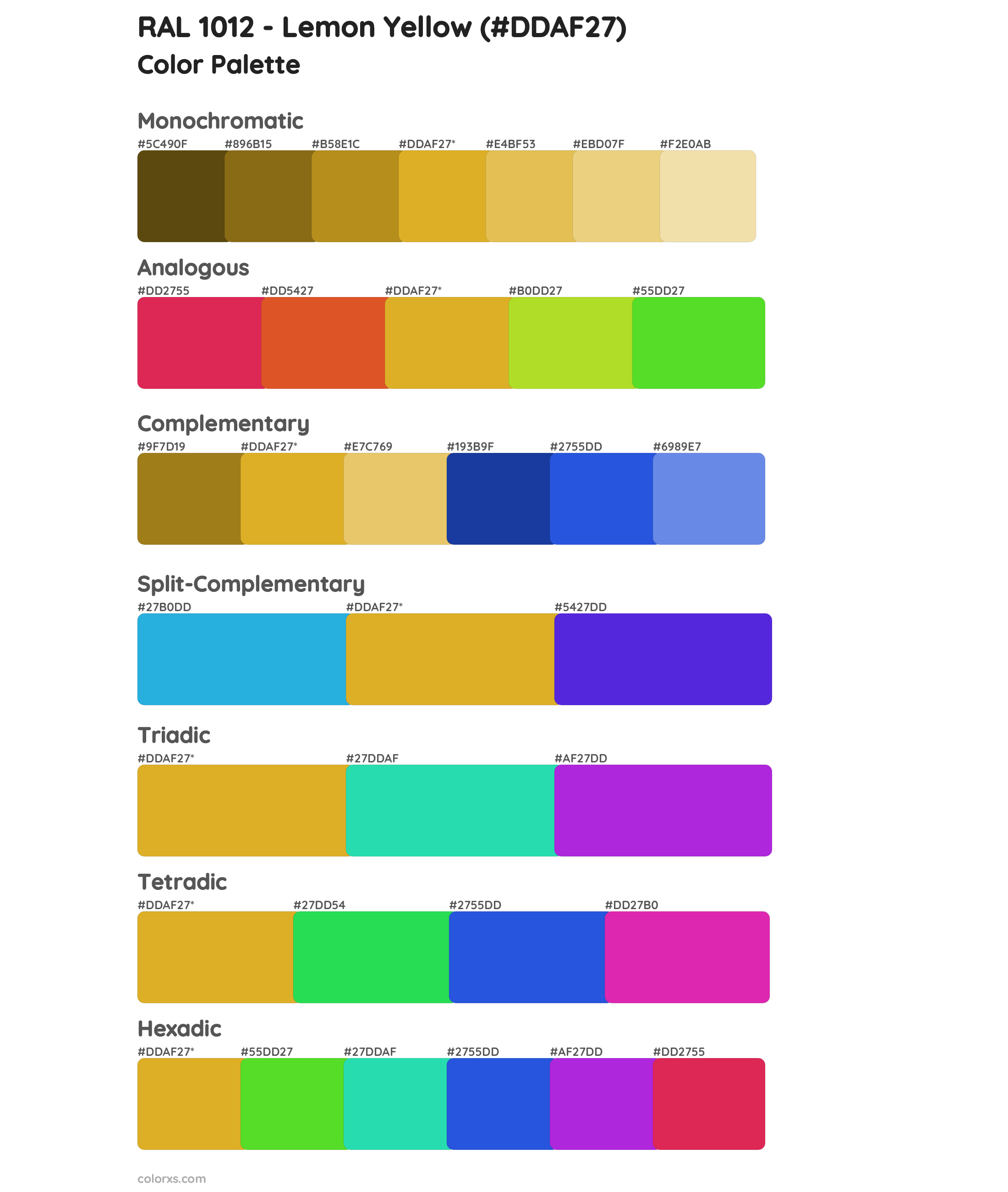 RAL 1012 - Lemon Yellow Color Scheme Palettes