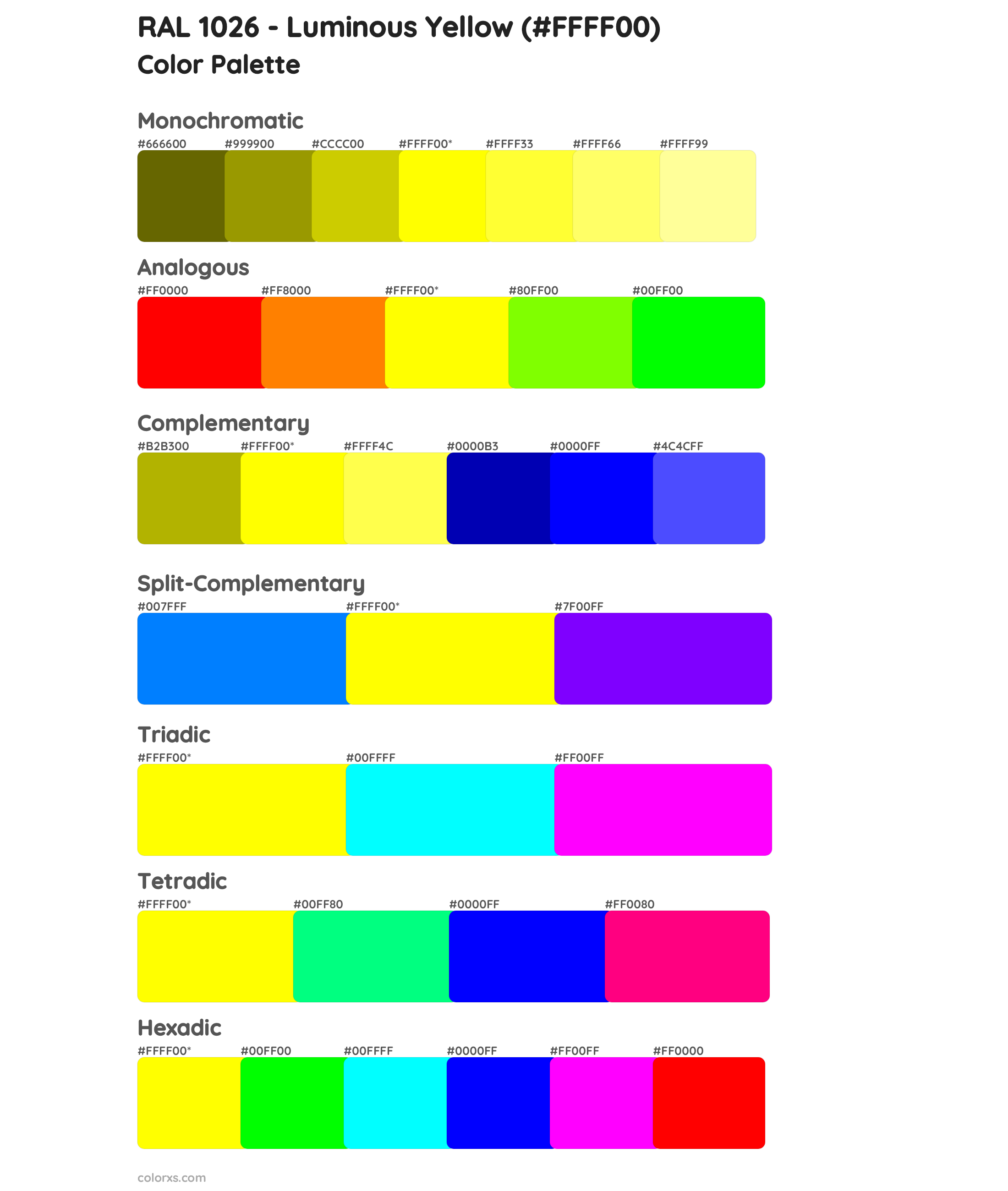 RAL 1026 - Luminous Yellow Color Scheme Palettes