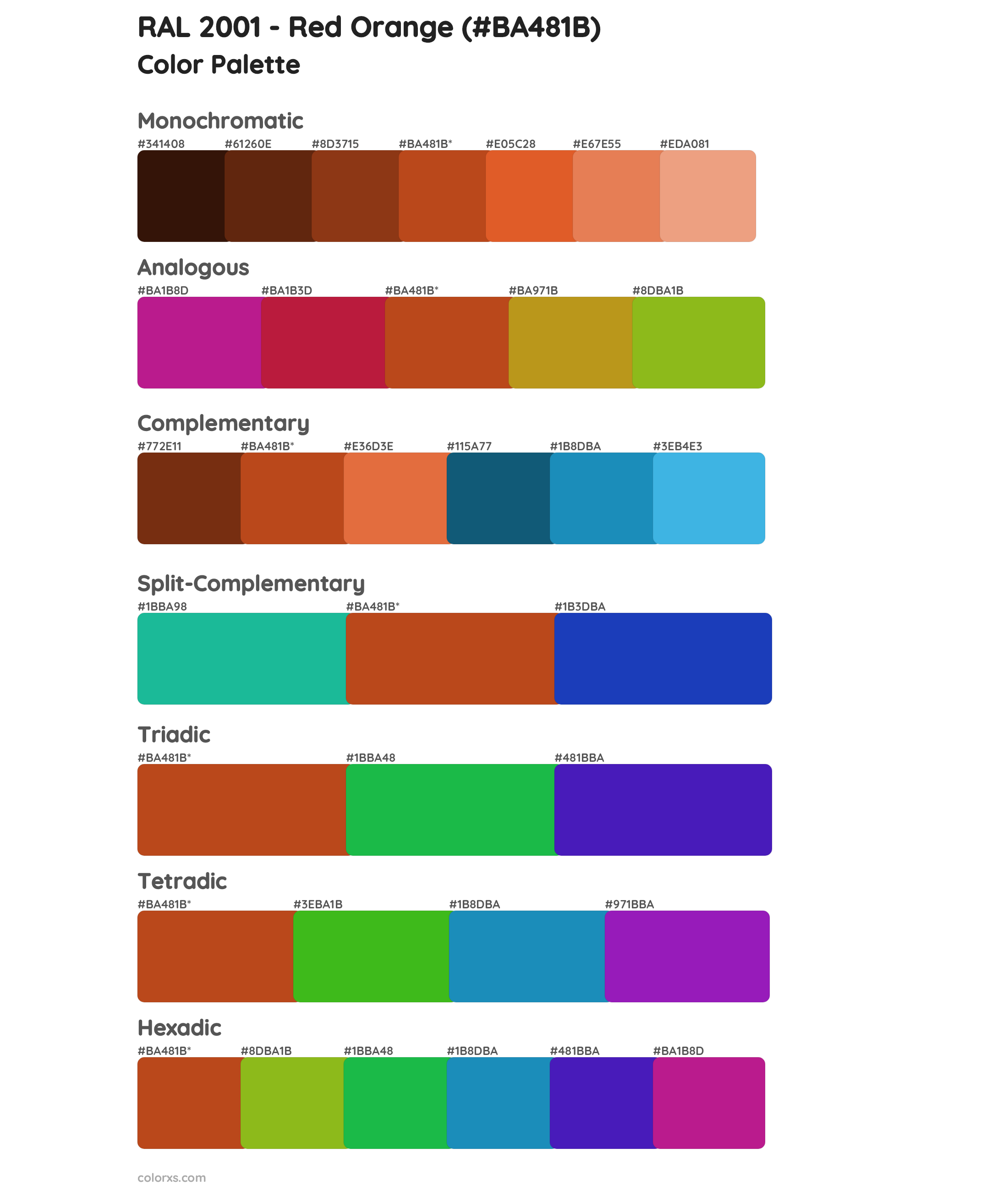 RAL 2001 - Red Orange Color Scheme Palettes