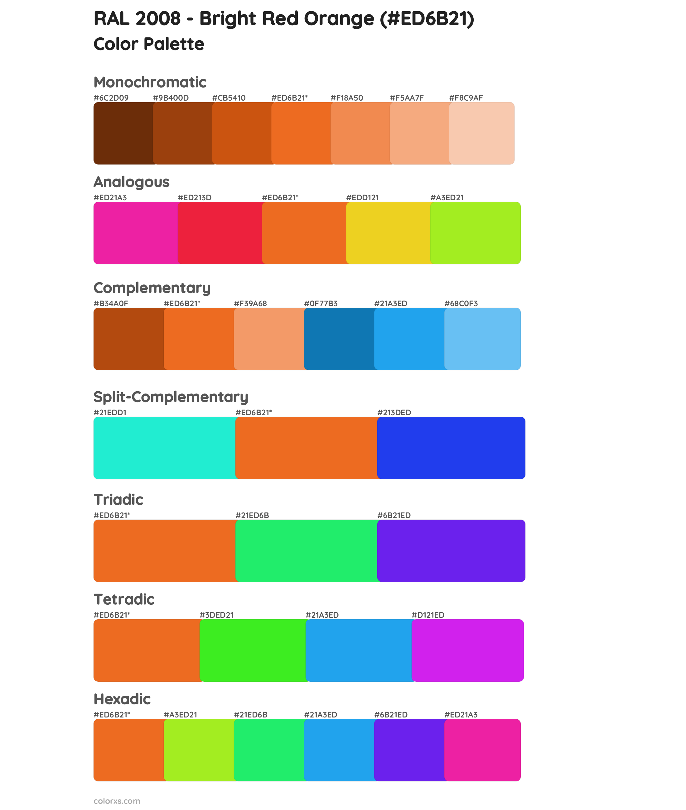 RAL 2008 - Bright Red Orange Color Scheme Palettes