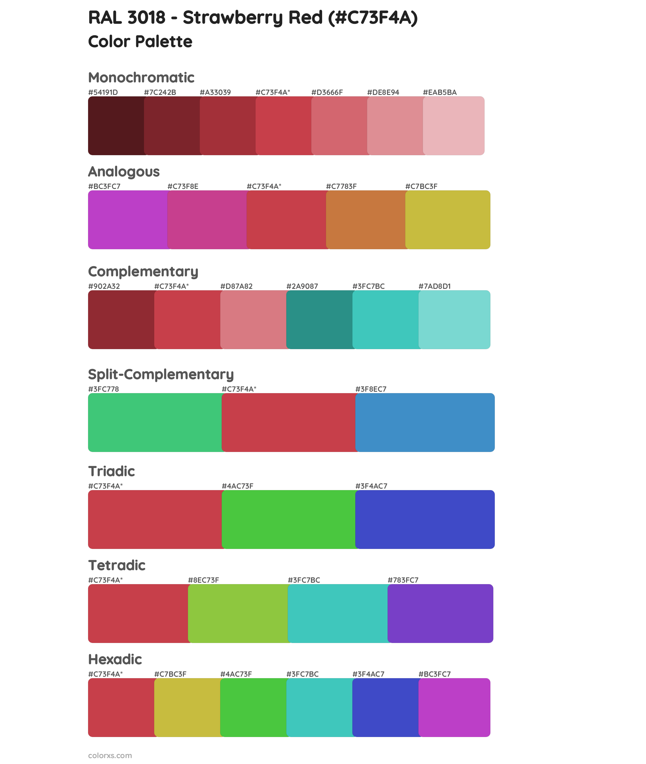 RAL 3018 - Strawberry Red Color Scheme Palettes