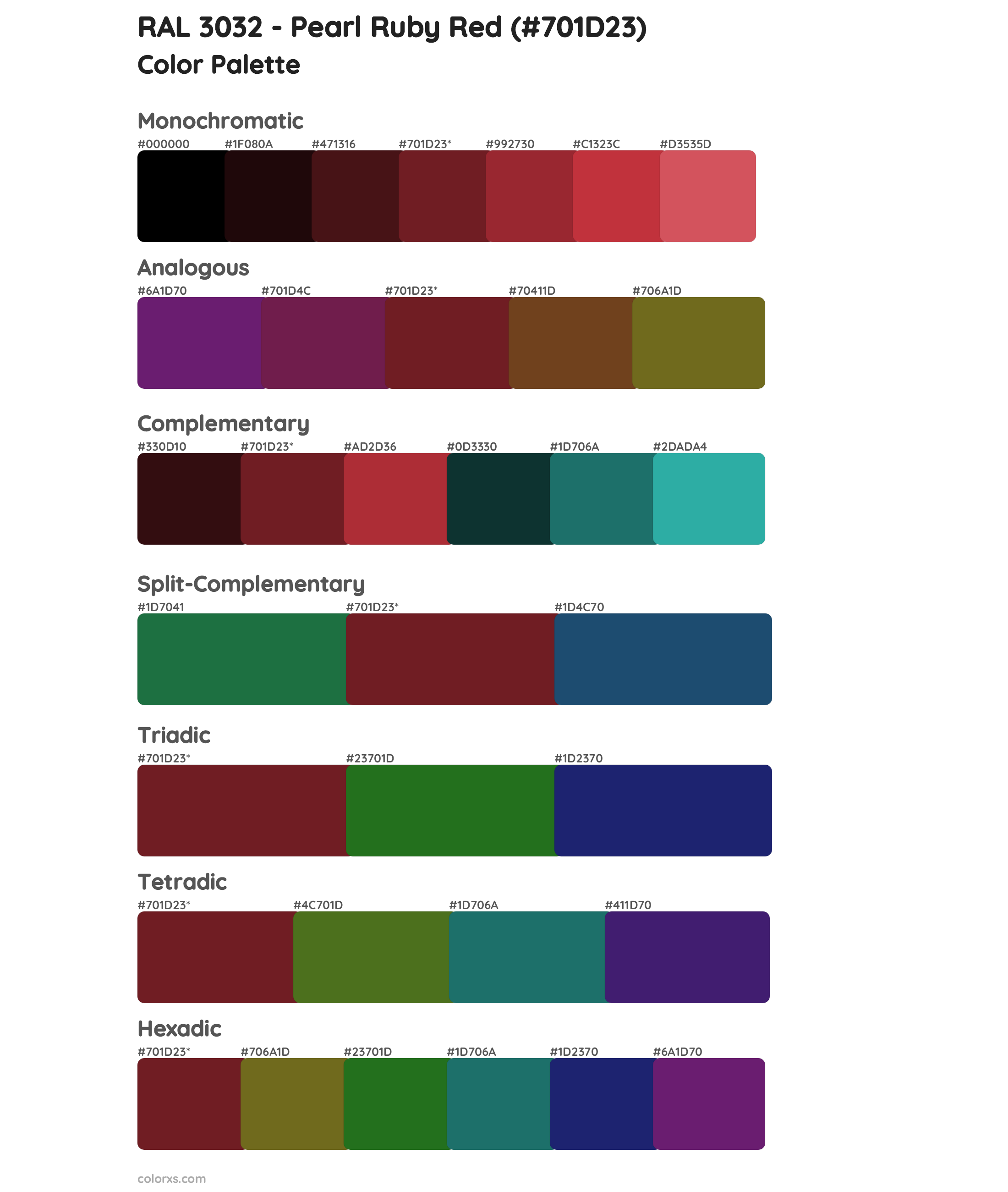 RAL 3032 - Pearl Ruby Red Color Scheme Palettes