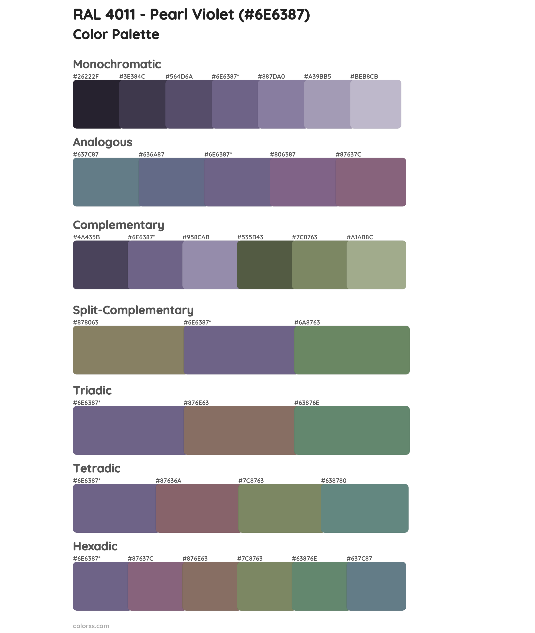 RAL 4011 - Pearl Violet Color Scheme Palettes