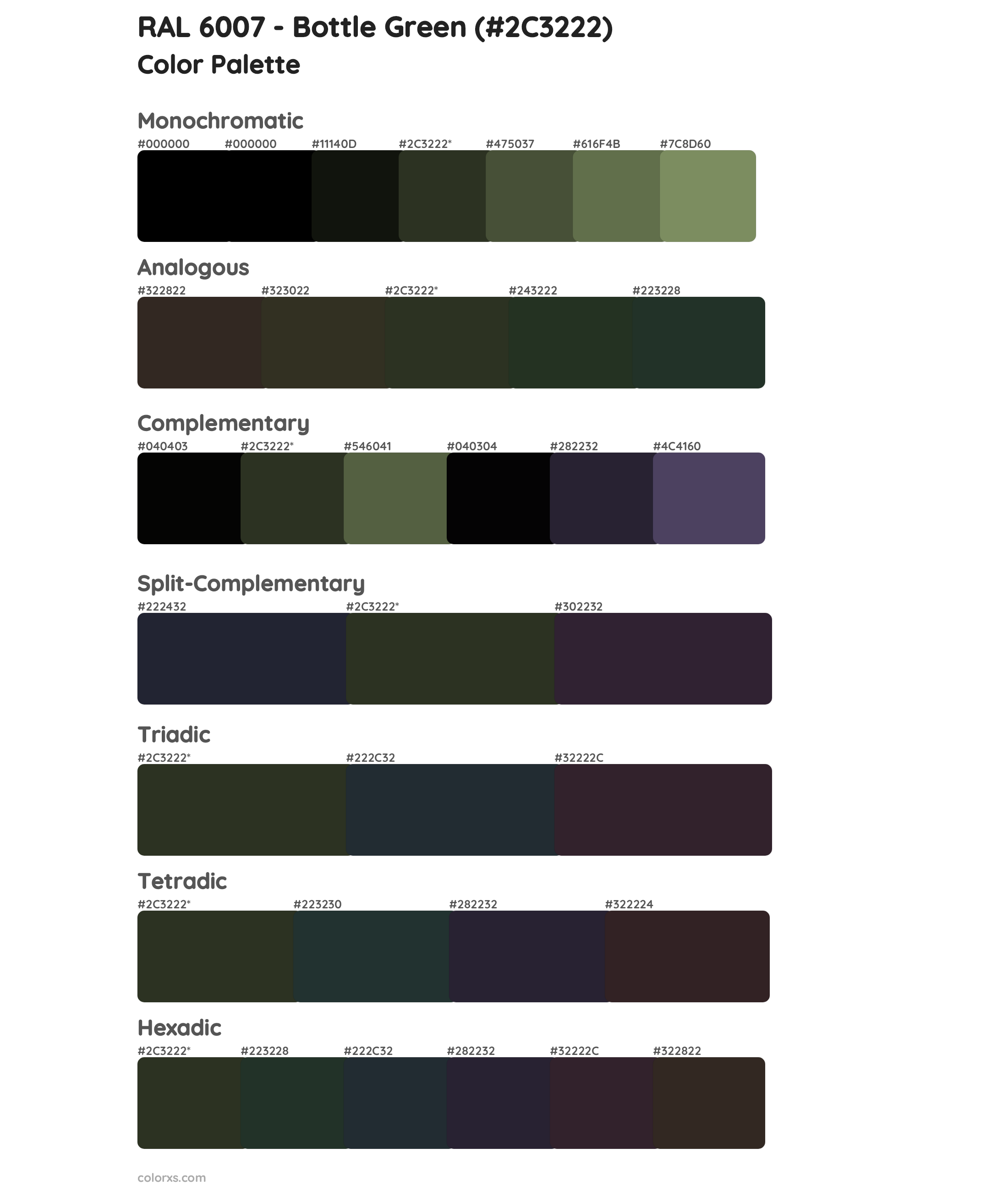 RAL 6007 - Bottle Green Color Scheme Palettes