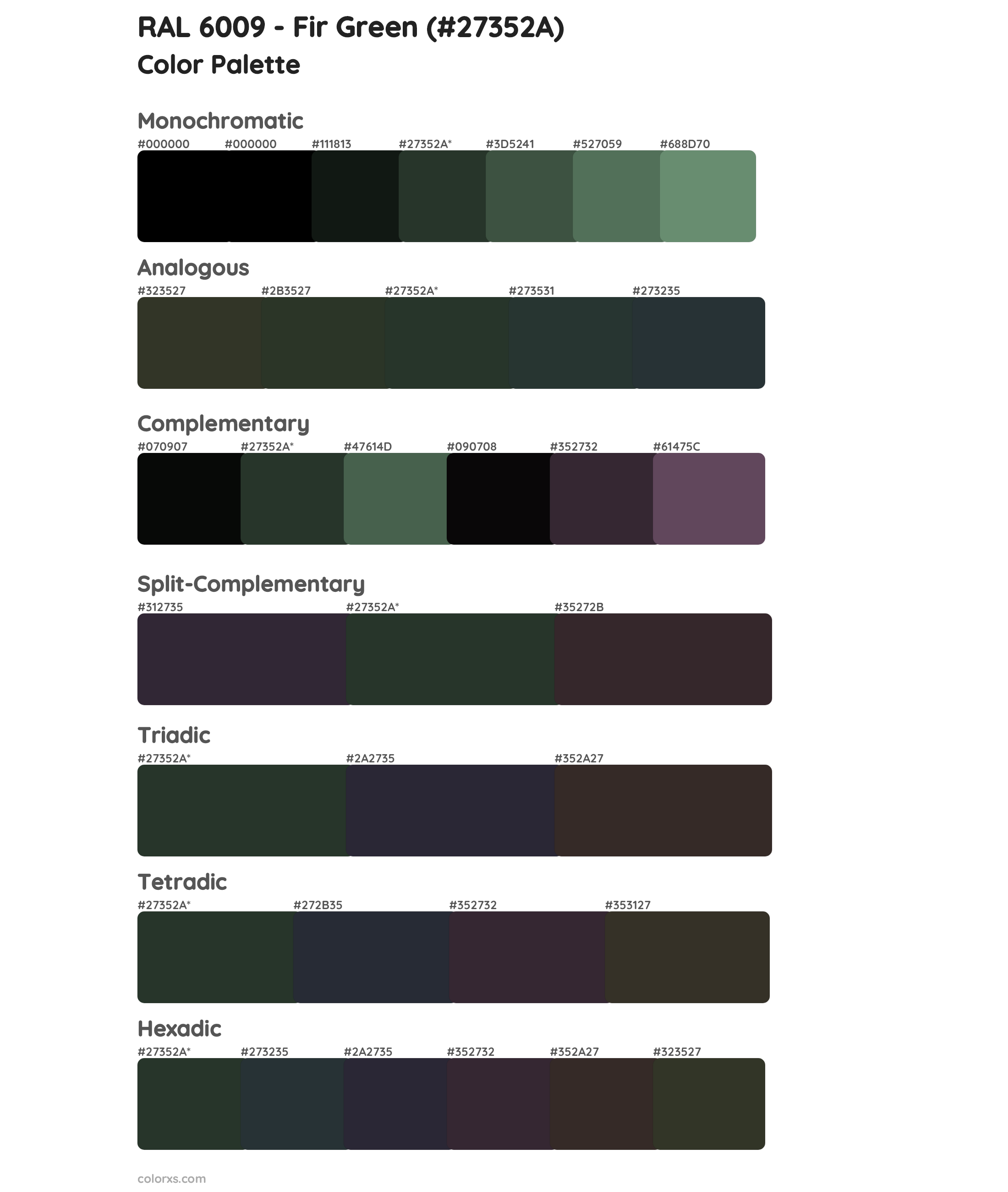 RAL 6009 - Fir Green Color Scheme Palettes