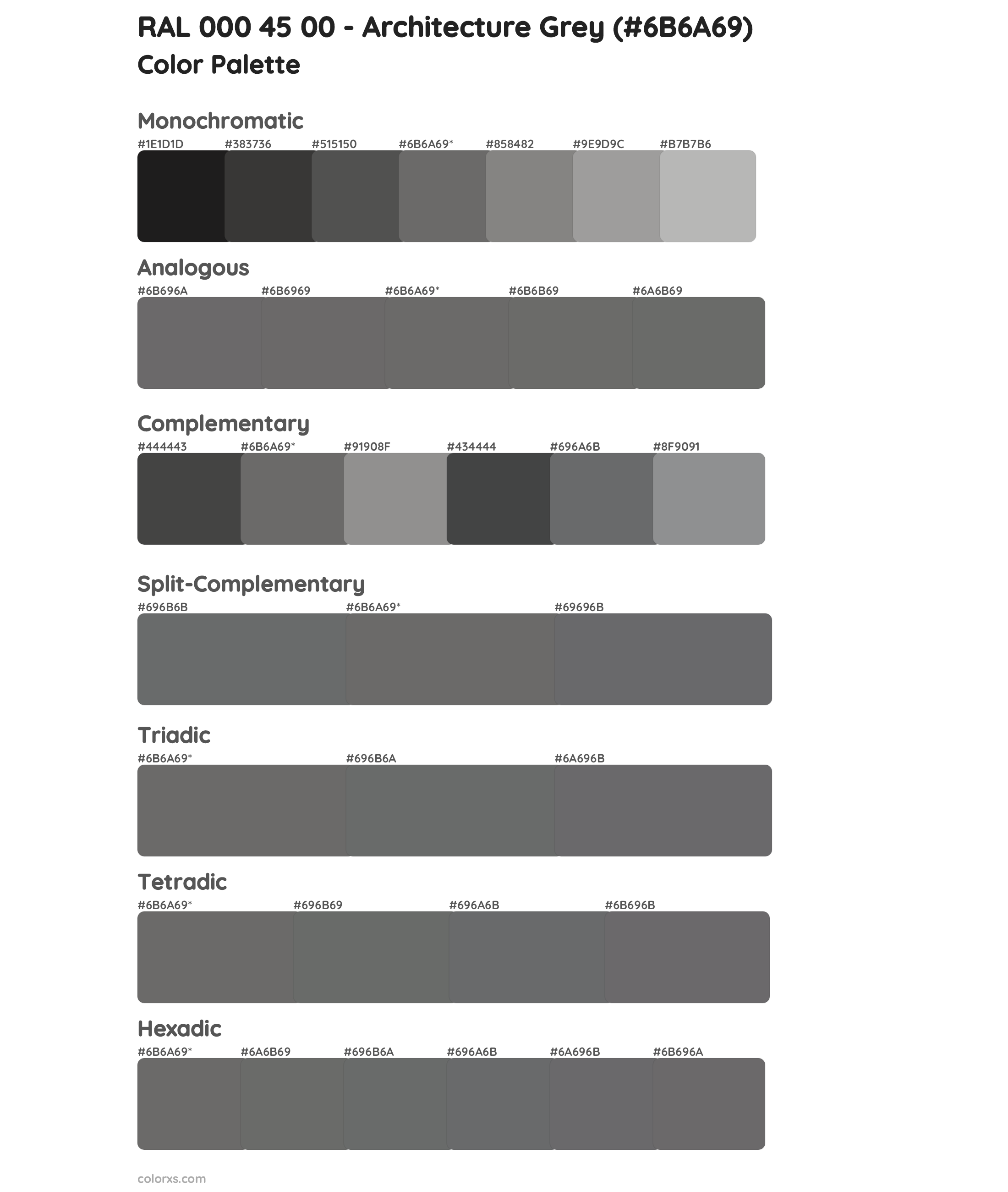 RAL 000 45 00 - Architecture Grey Color Scheme Palettes