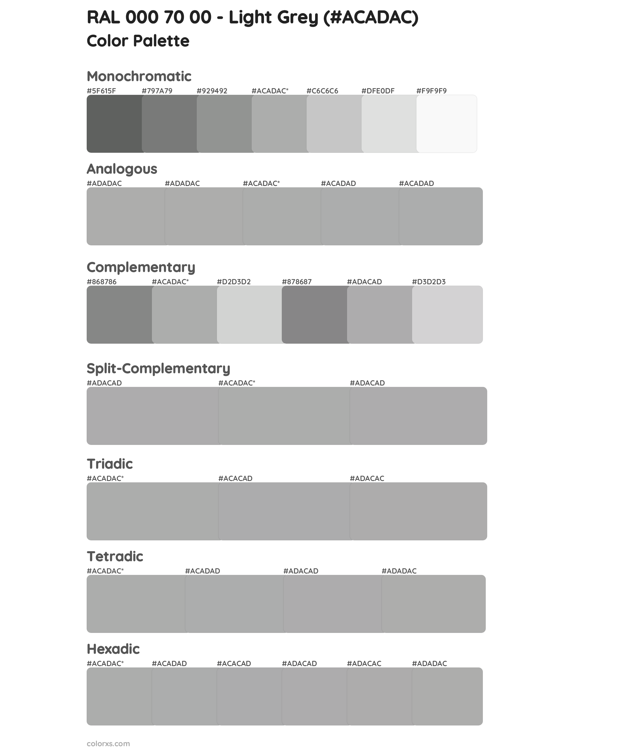 RAL 000 70 00 - Light Grey Color Scheme Palettes