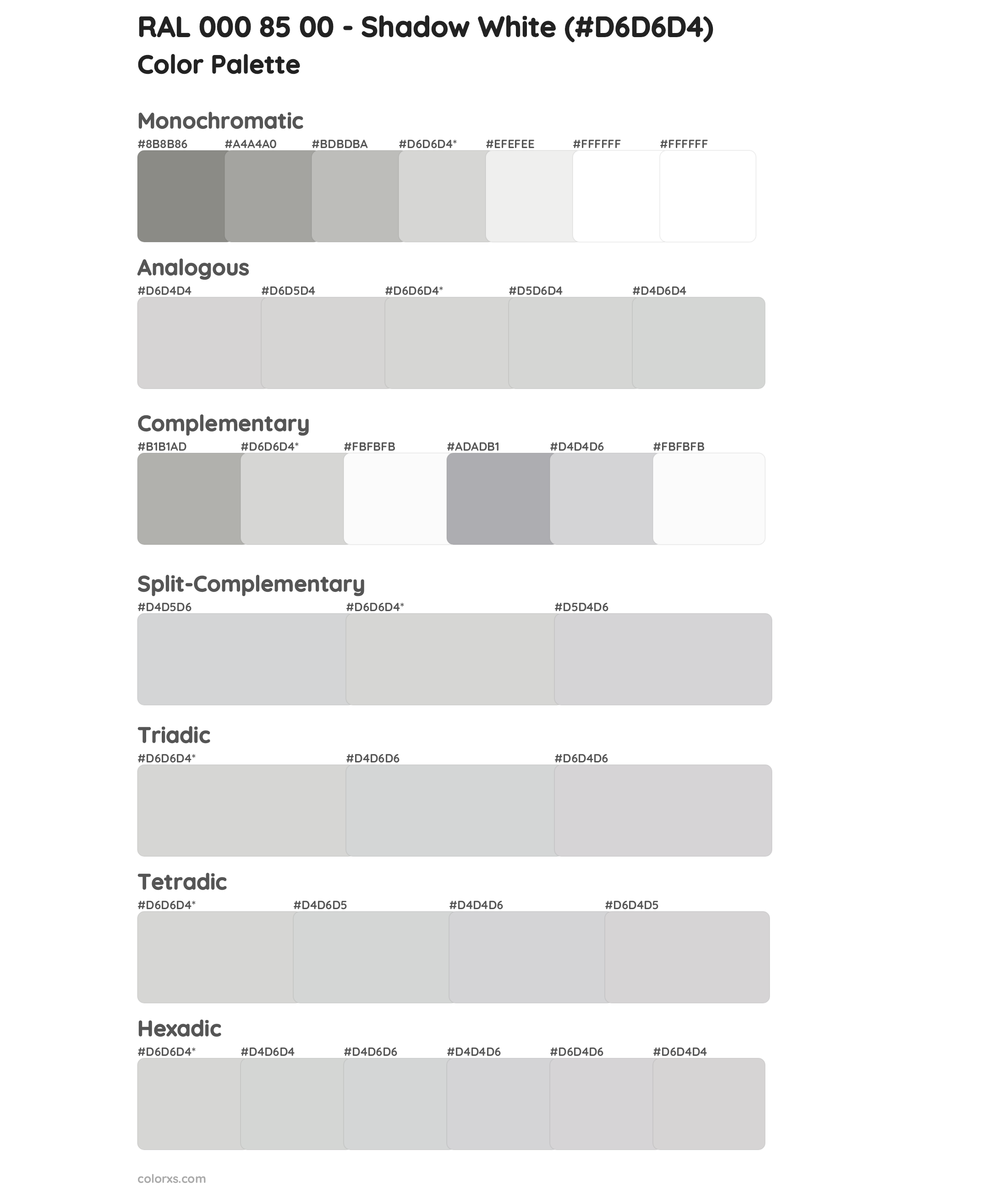 RAL 000 85 00 - Shadow White Color Scheme Palettes