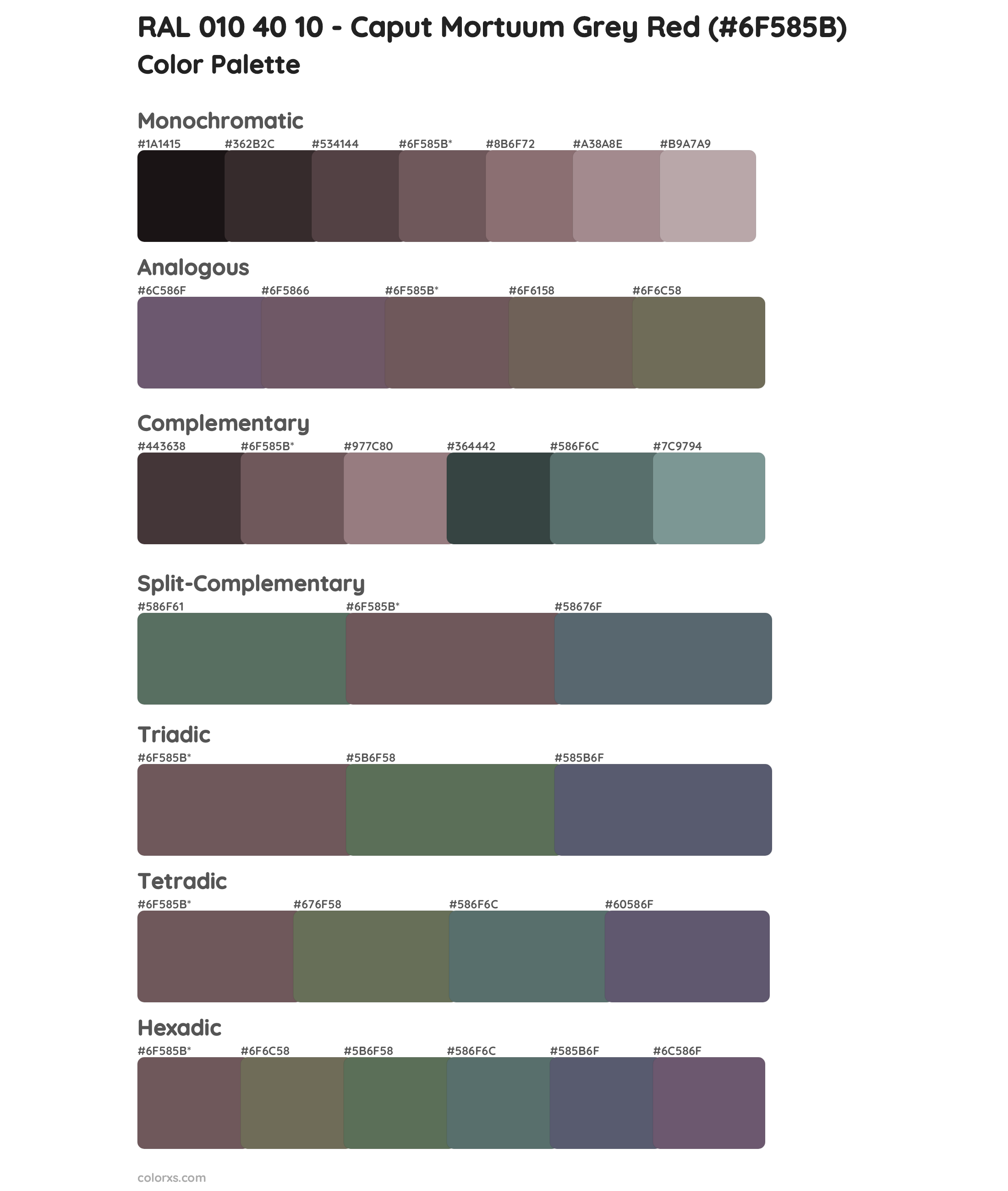 RAL 010 40 10 - Caput Mortuum Grey Red Color Scheme Palettes