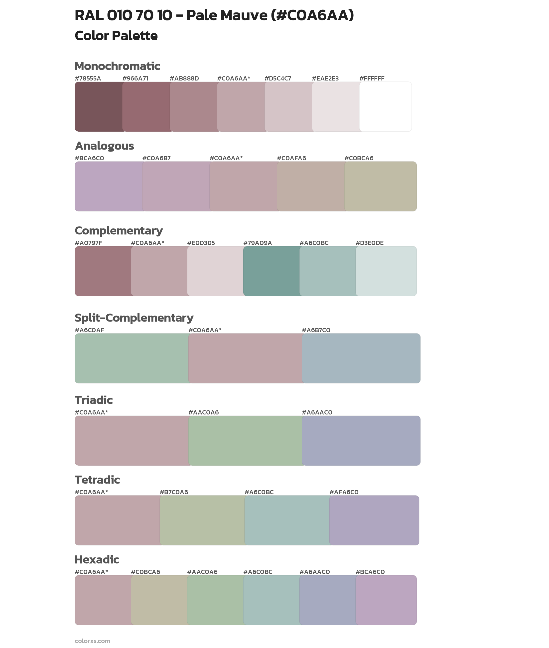 RAL 010 70 10 - Pale Mauve Color Scheme Palettes