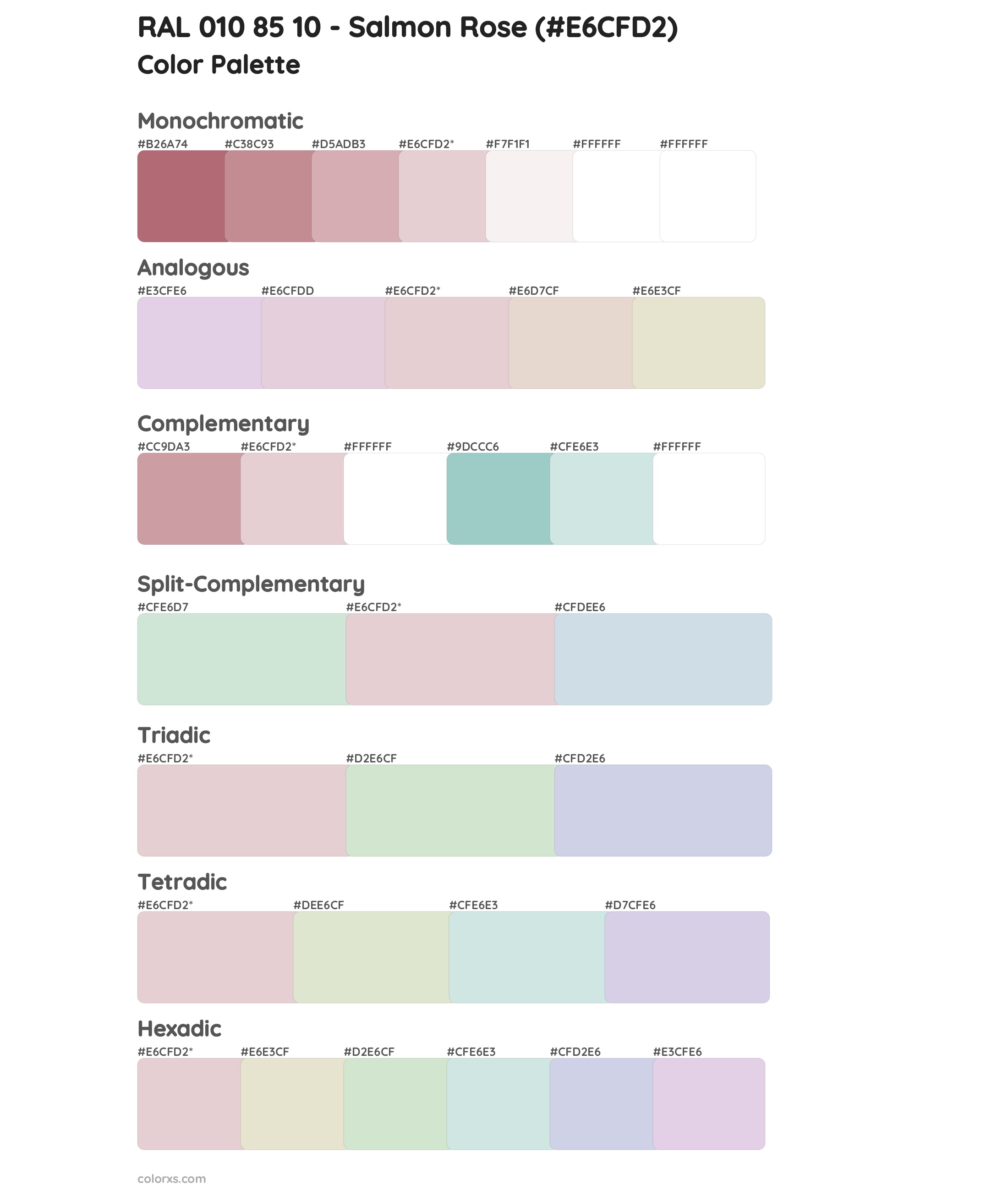 RAL 010 85 10 - Salmon Rose Color Scheme Palettes