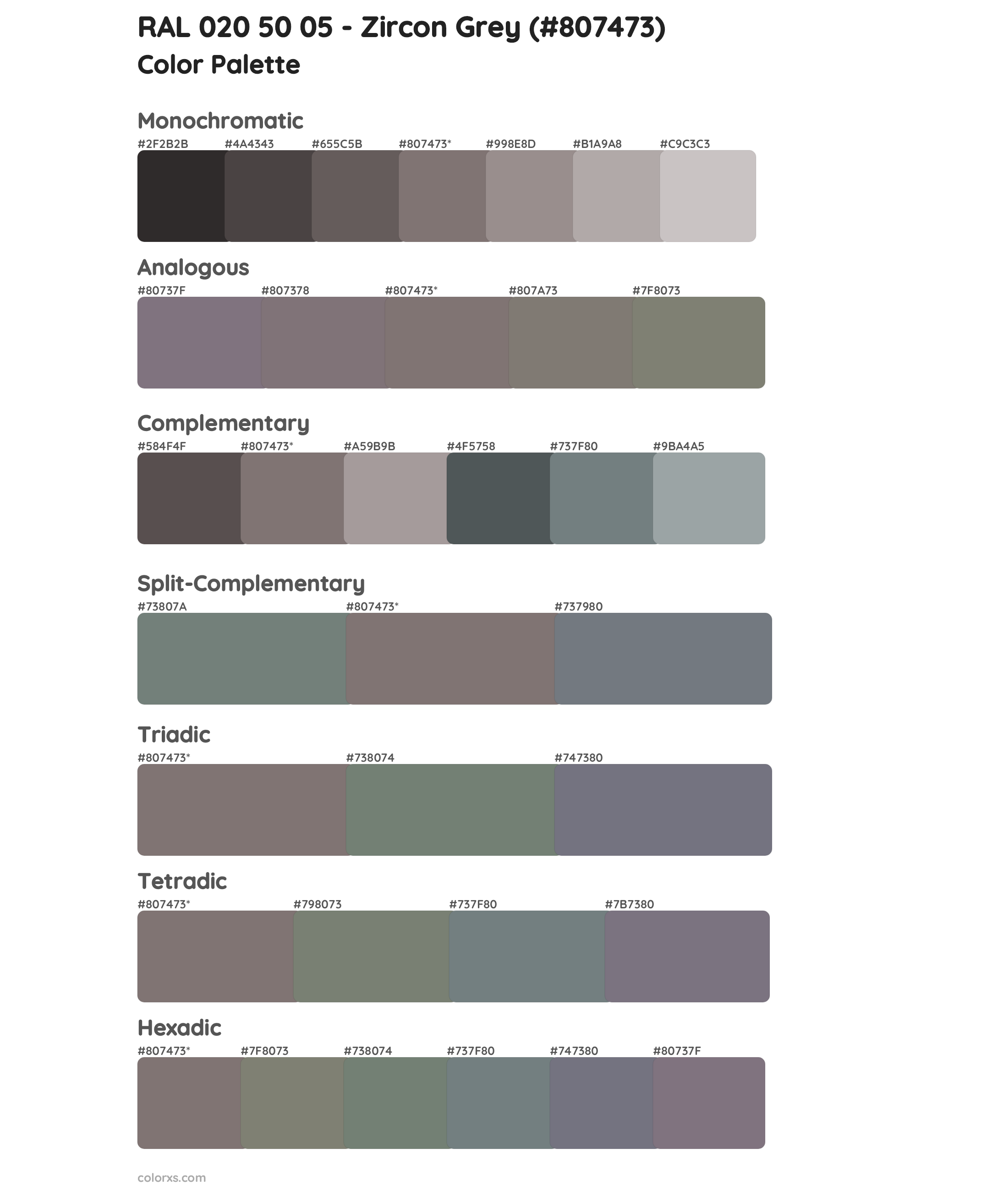 RAL 020 50 05 - Zircon Grey Color Scheme Palettes