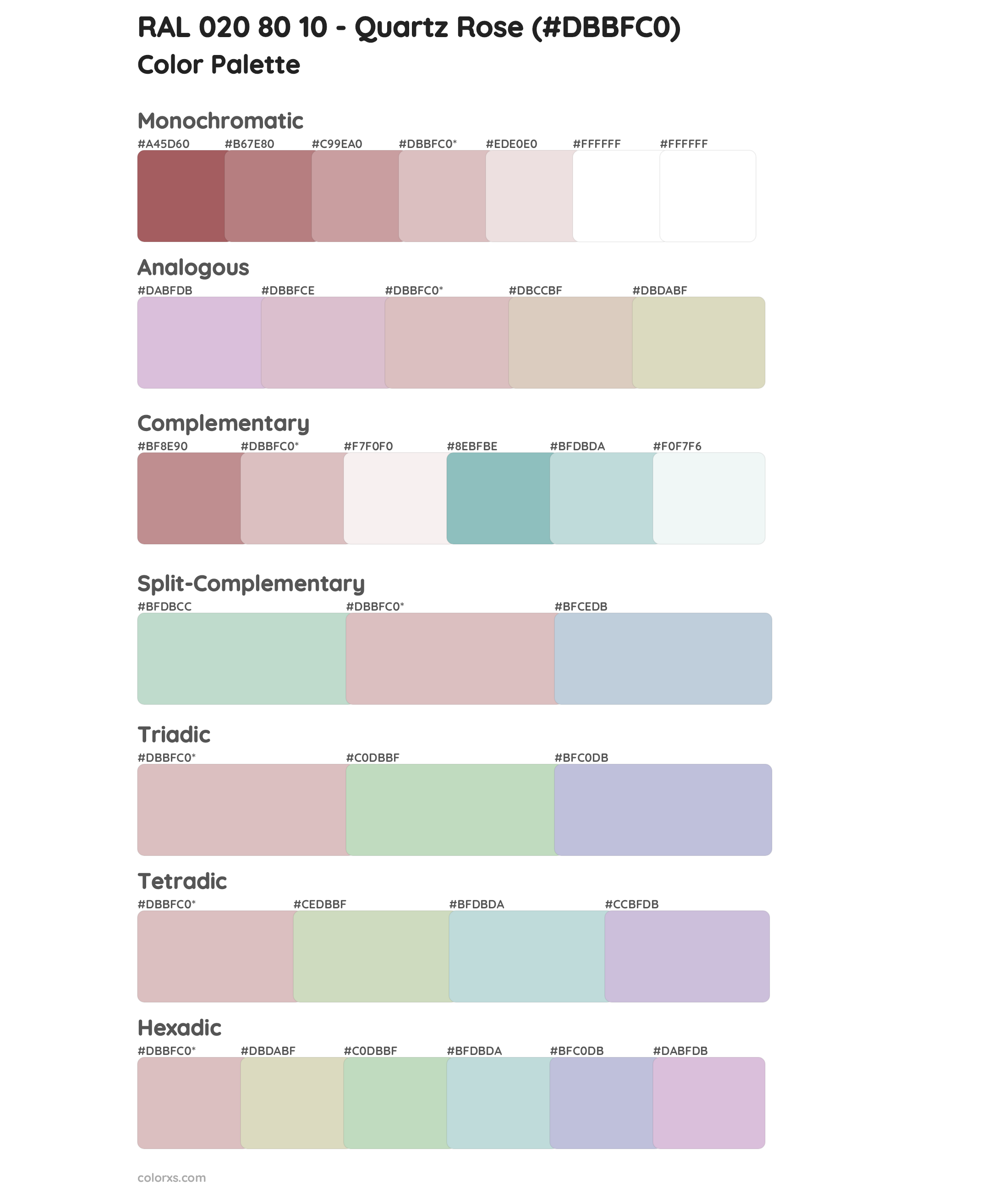 RAL 020 80 10 - Quartz Rose Color Scheme Palettes