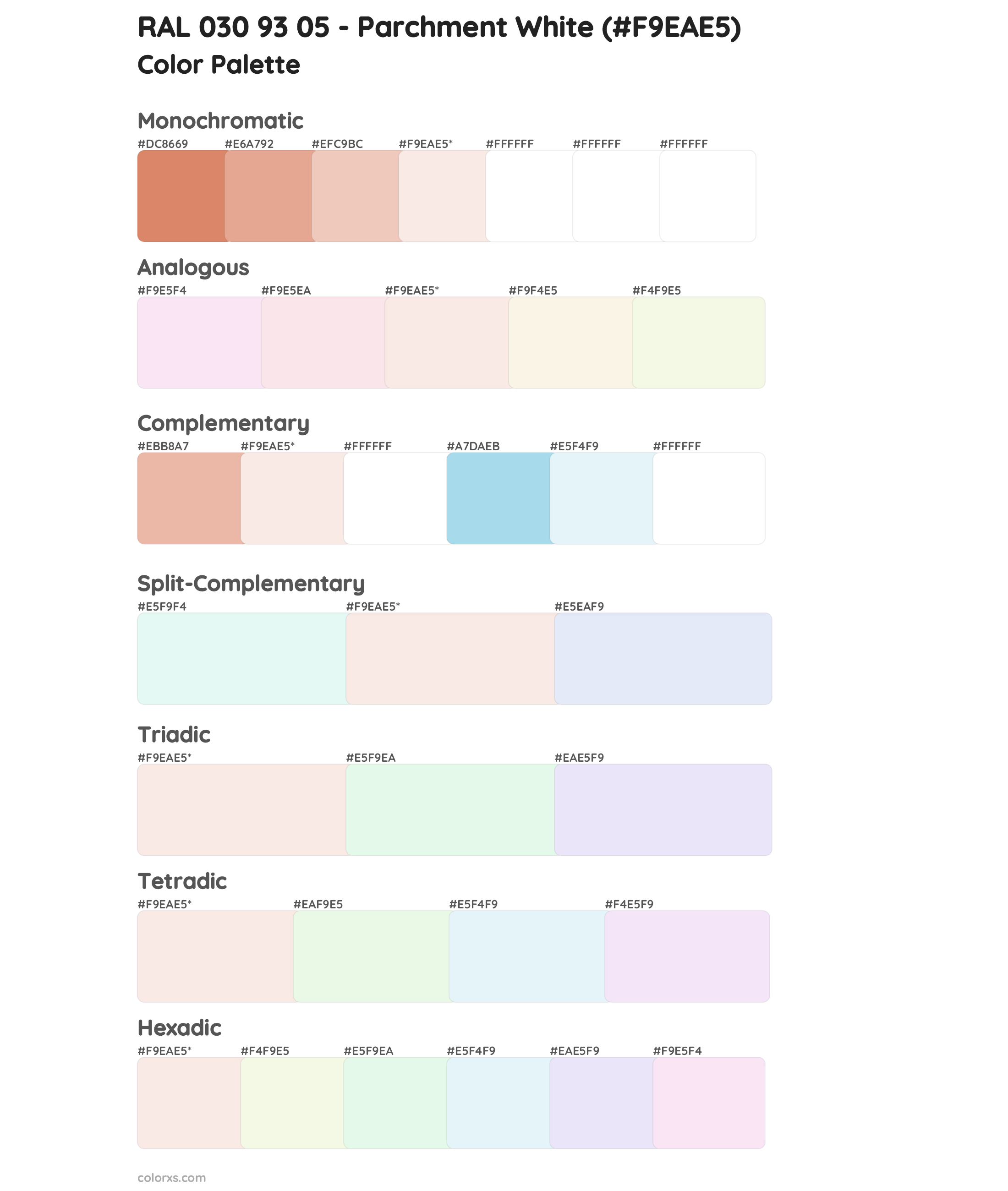 RAL 030 93 05 - Parchment White Color Scheme Palettes