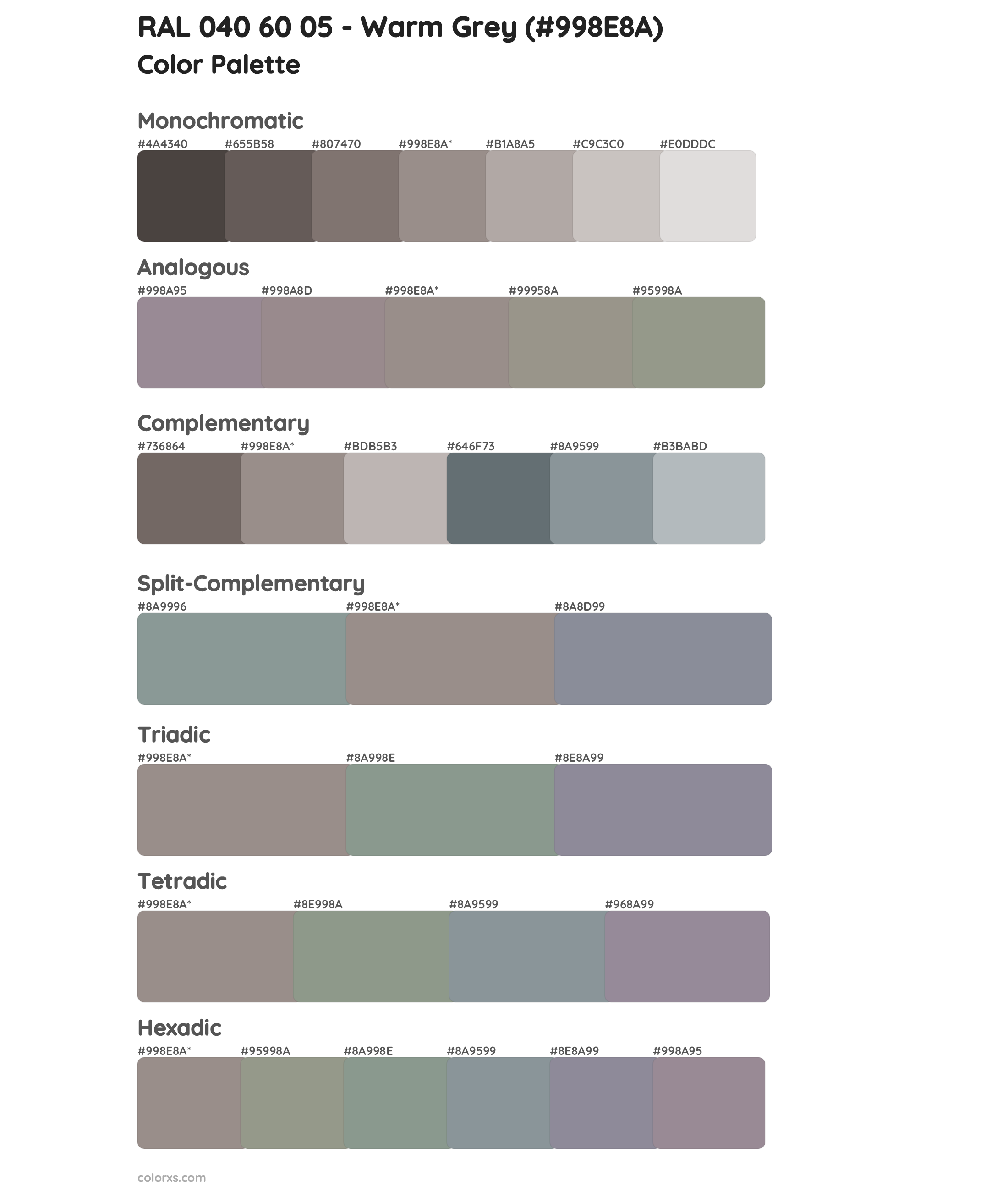 RAL 040 60 05 - Warm Grey Color Scheme Palettes