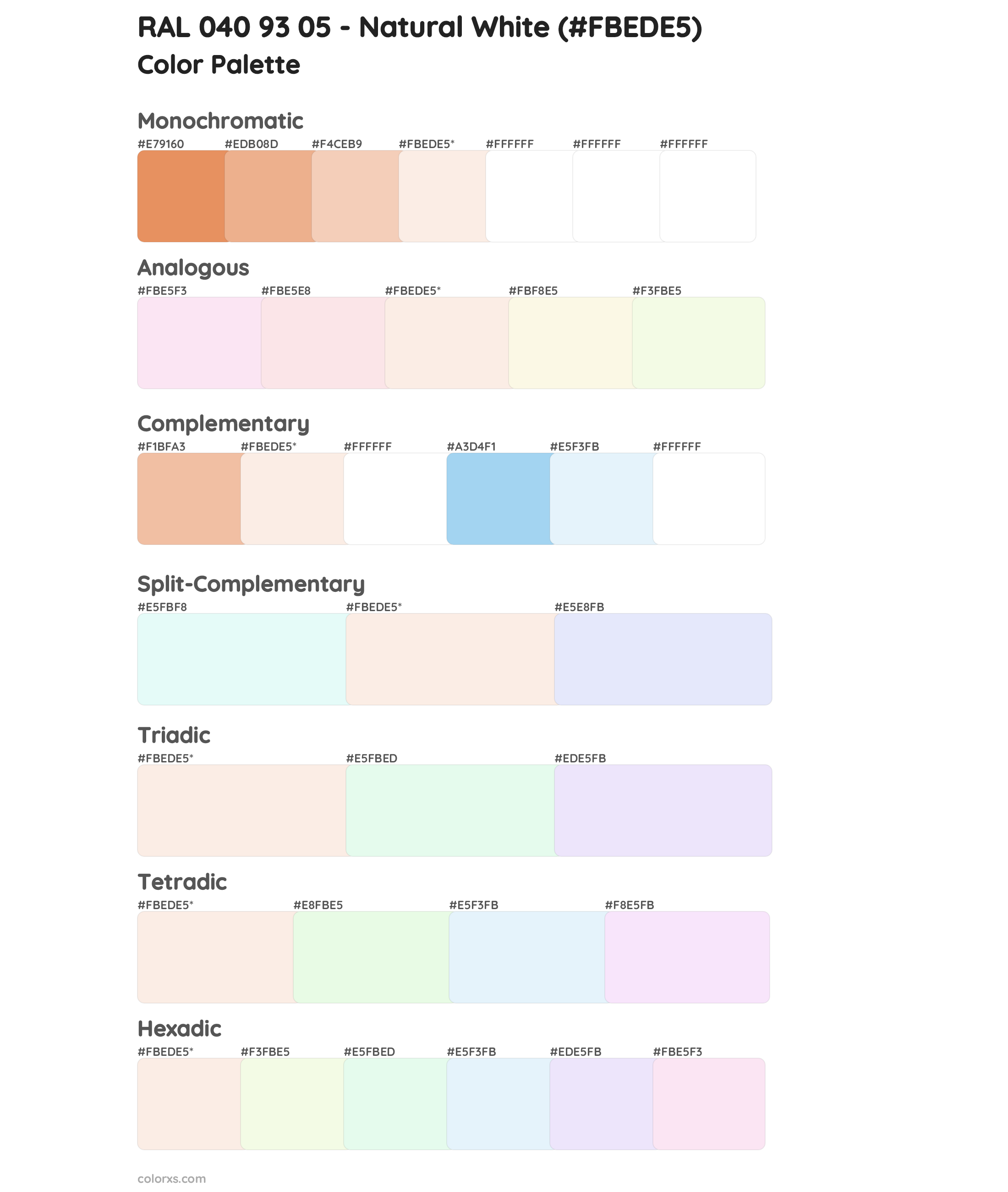 RAL 040 93 05 - Natural White Color Scheme Palettes