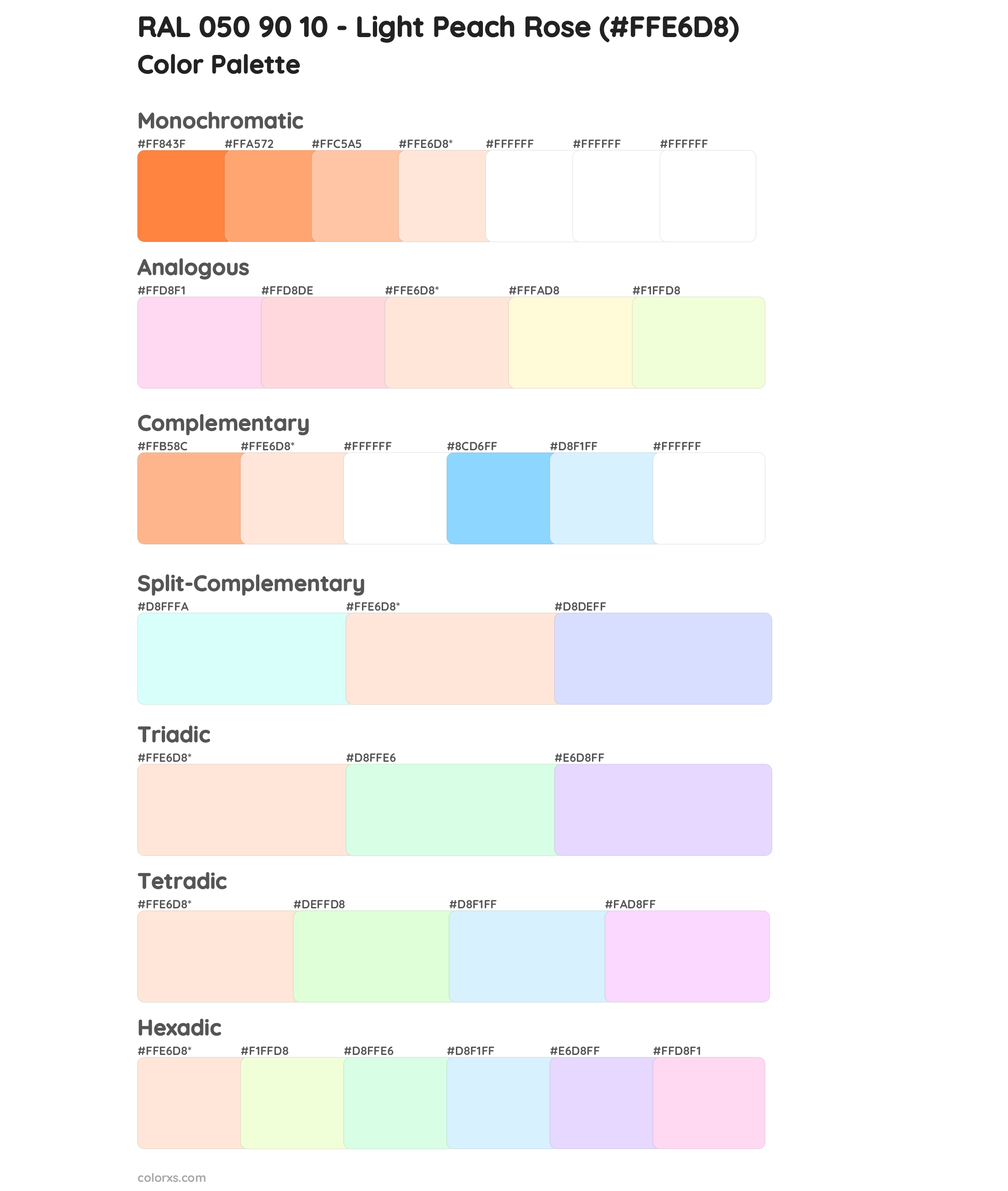 RAL 050 90 10 - Light Peach Rose Color Scheme Palettes