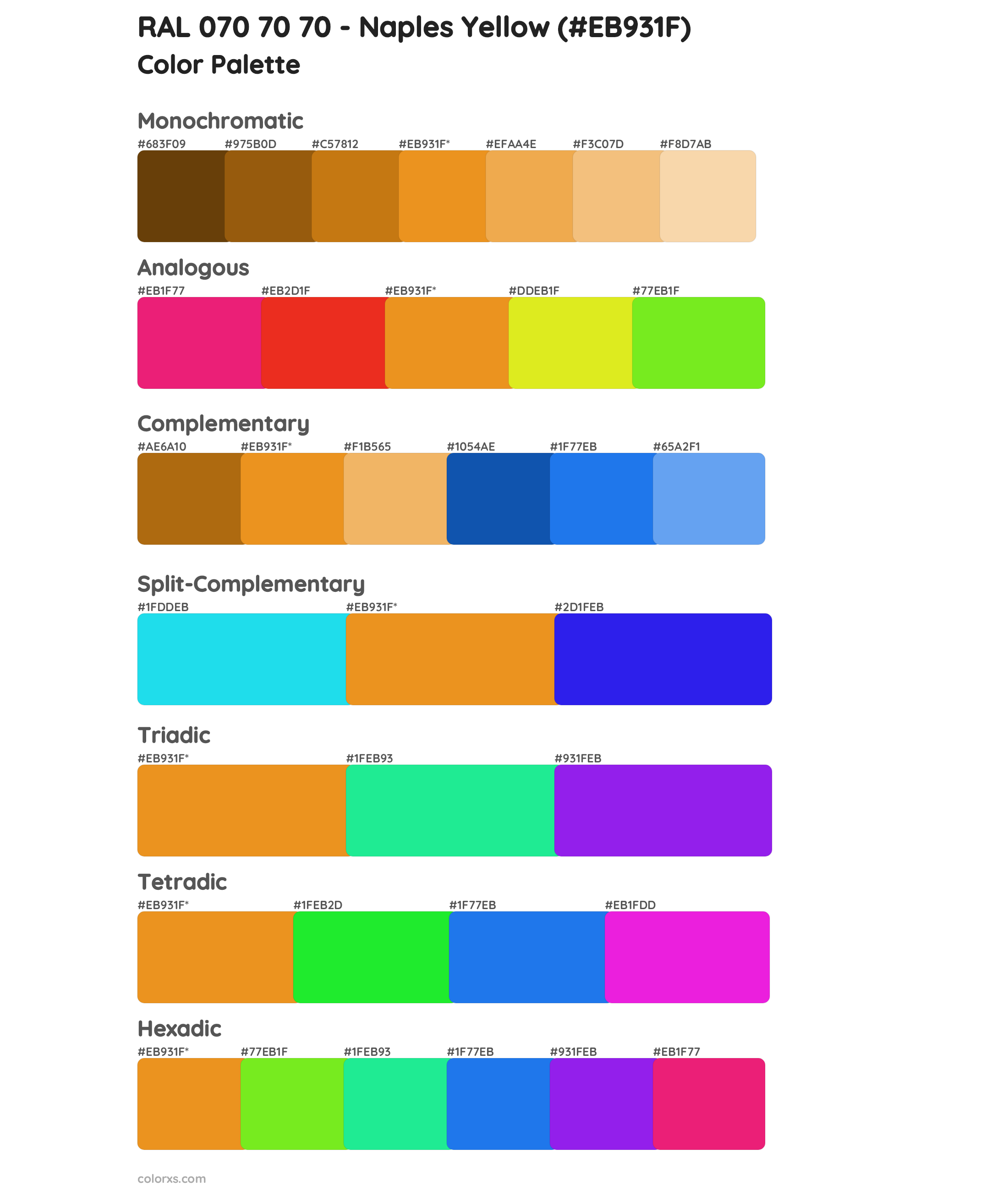 RAL 070 70 70 - Naples Yellow Color Scheme Palettes