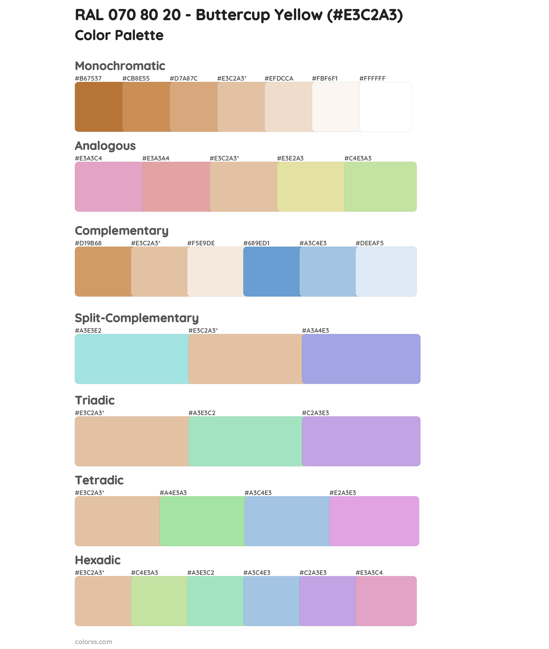 RAL 070 80 20 - Buttercup Yellow Color Scheme Palettes