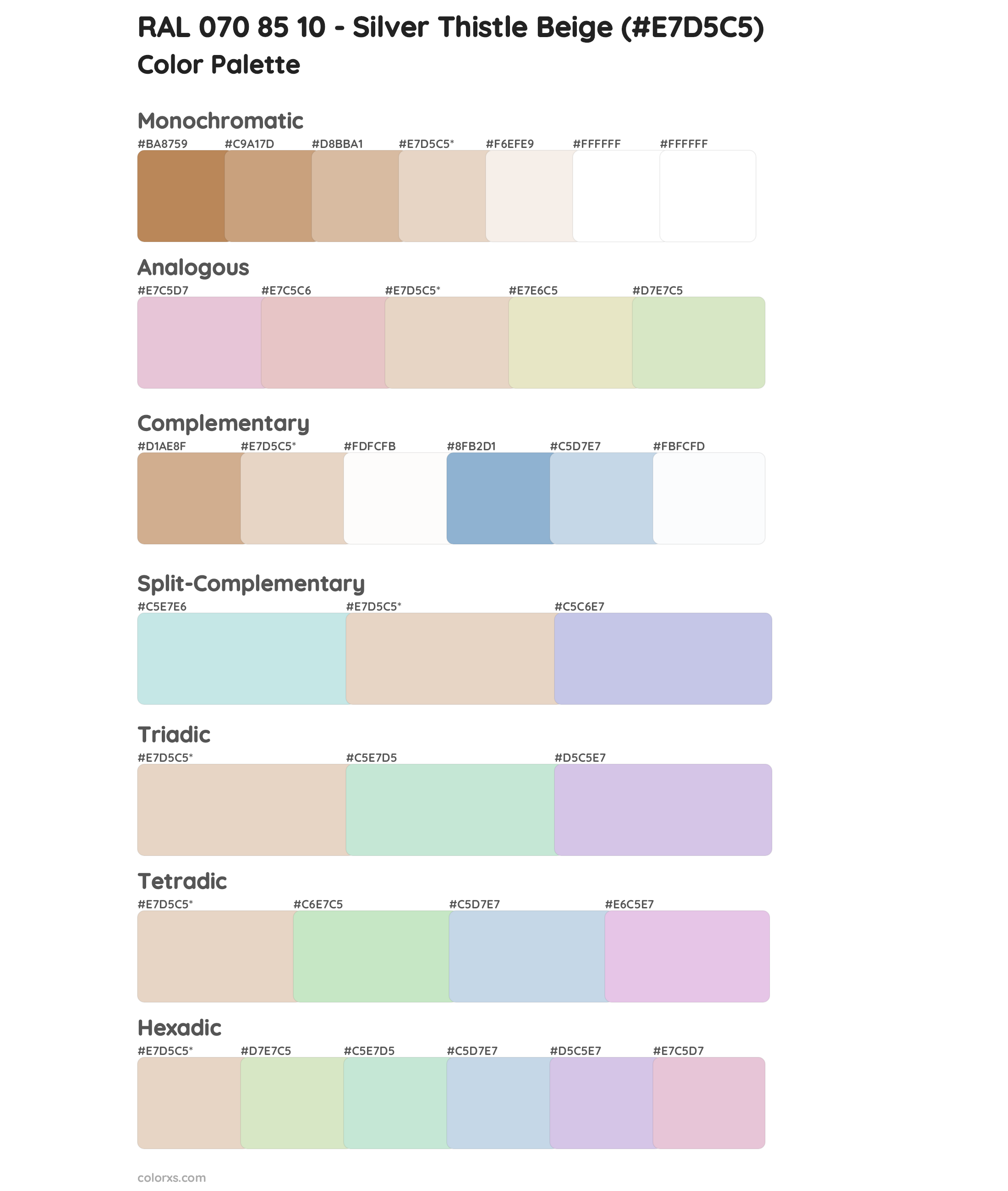 RAL 070 85 10 - Silver Thistle Beige Color Scheme Palettes