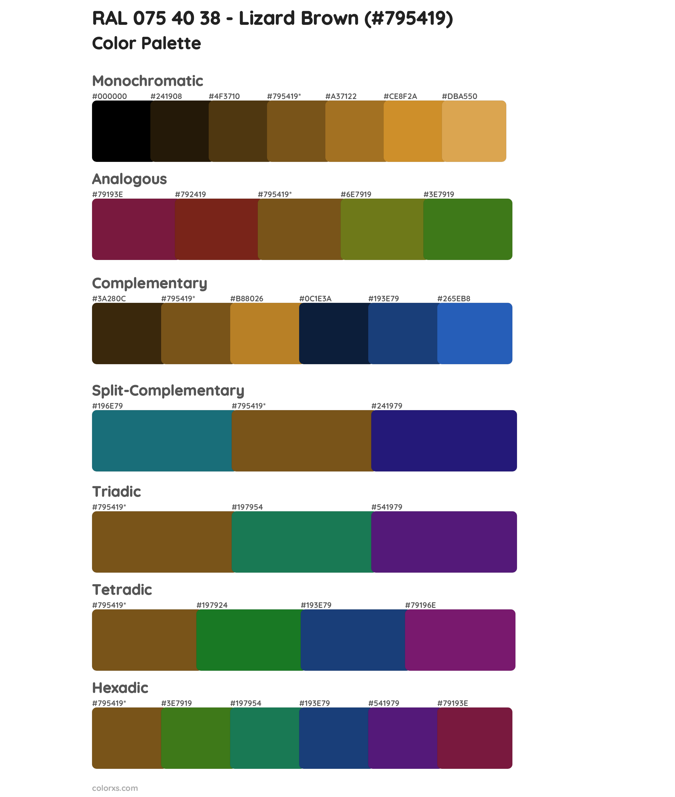 RAL 075 40 38 - Lizard Brown Color Scheme Palettes