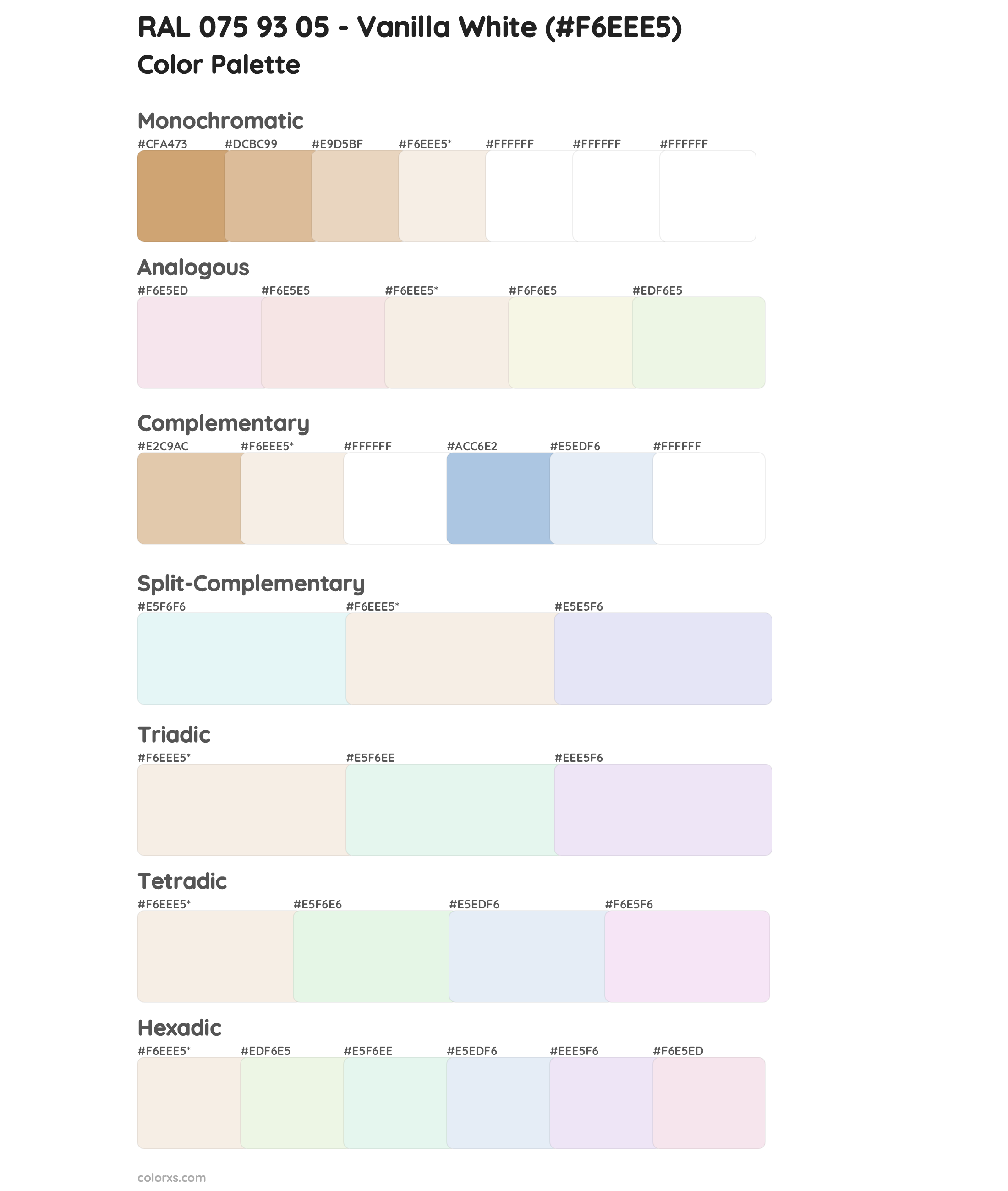 RAL 075 93 05 - Vanilla White Color Scheme Palettes