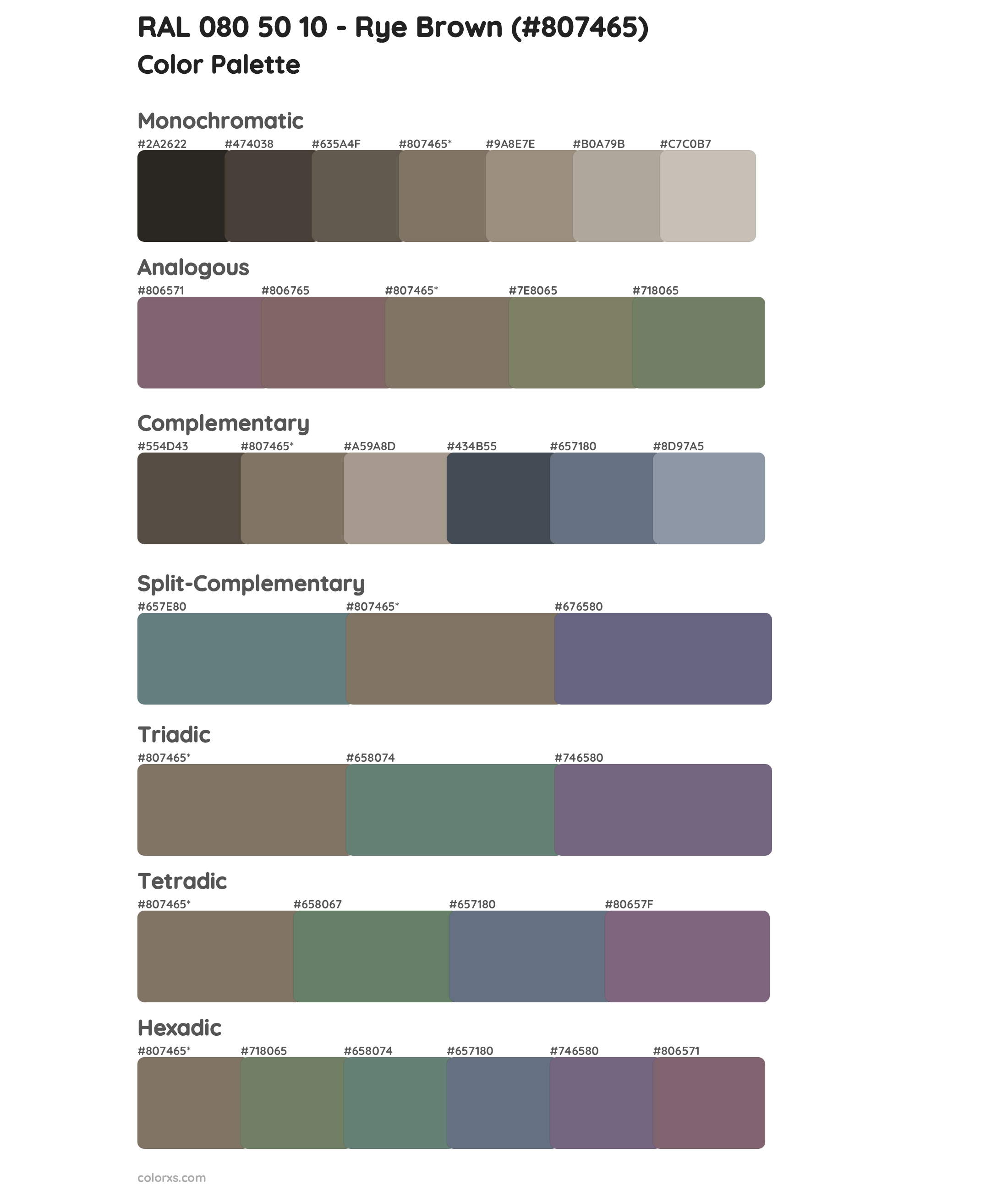 RAL 080 50 10 - Rye Brown Color Scheme Palettes