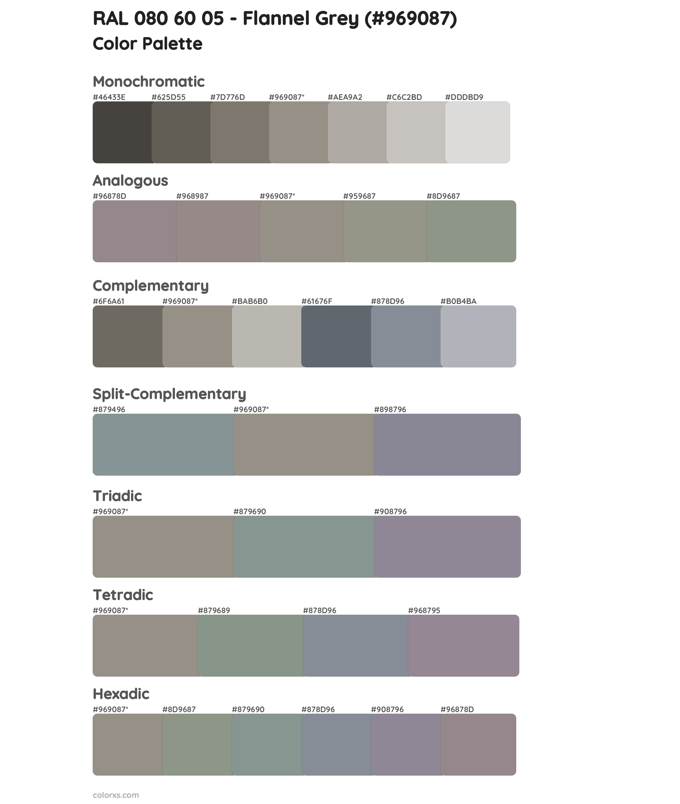 RAL 080 60 05 - Flannel Grey Color Scheme Palettes