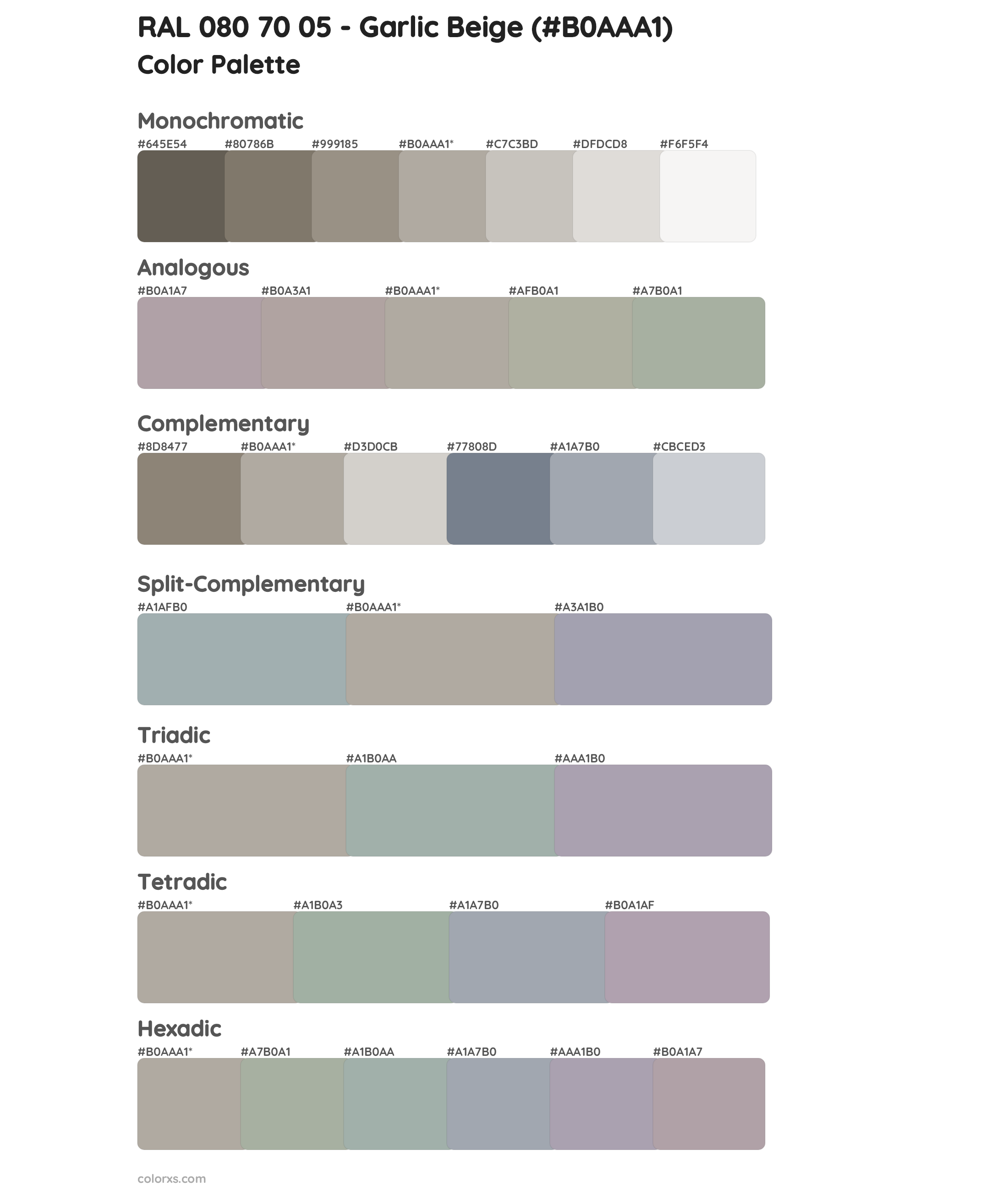 RAL 080 70 05 - Garlic Beige Color Scheme Palettes