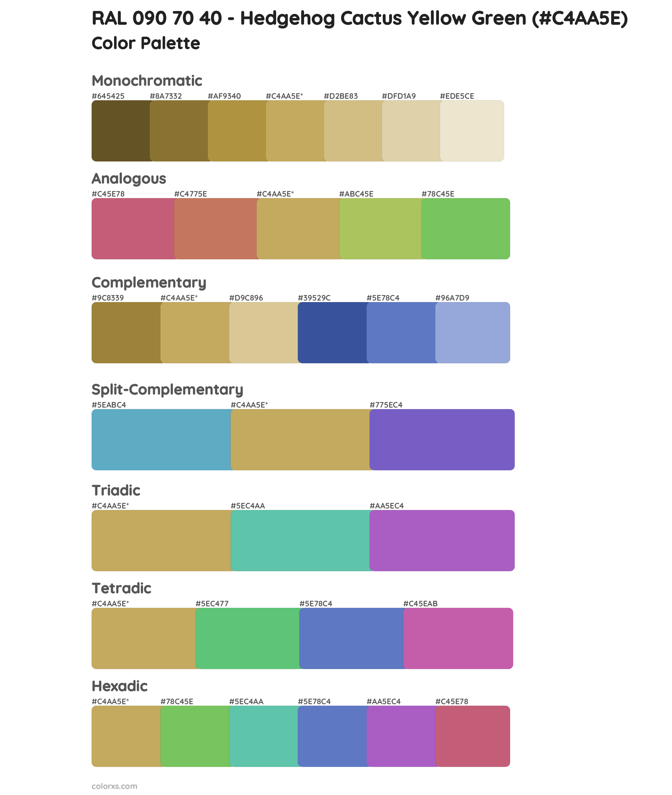 RAL 090 70 40 - Hedgehog Cactus Yellow Green Color Scheme Palettes