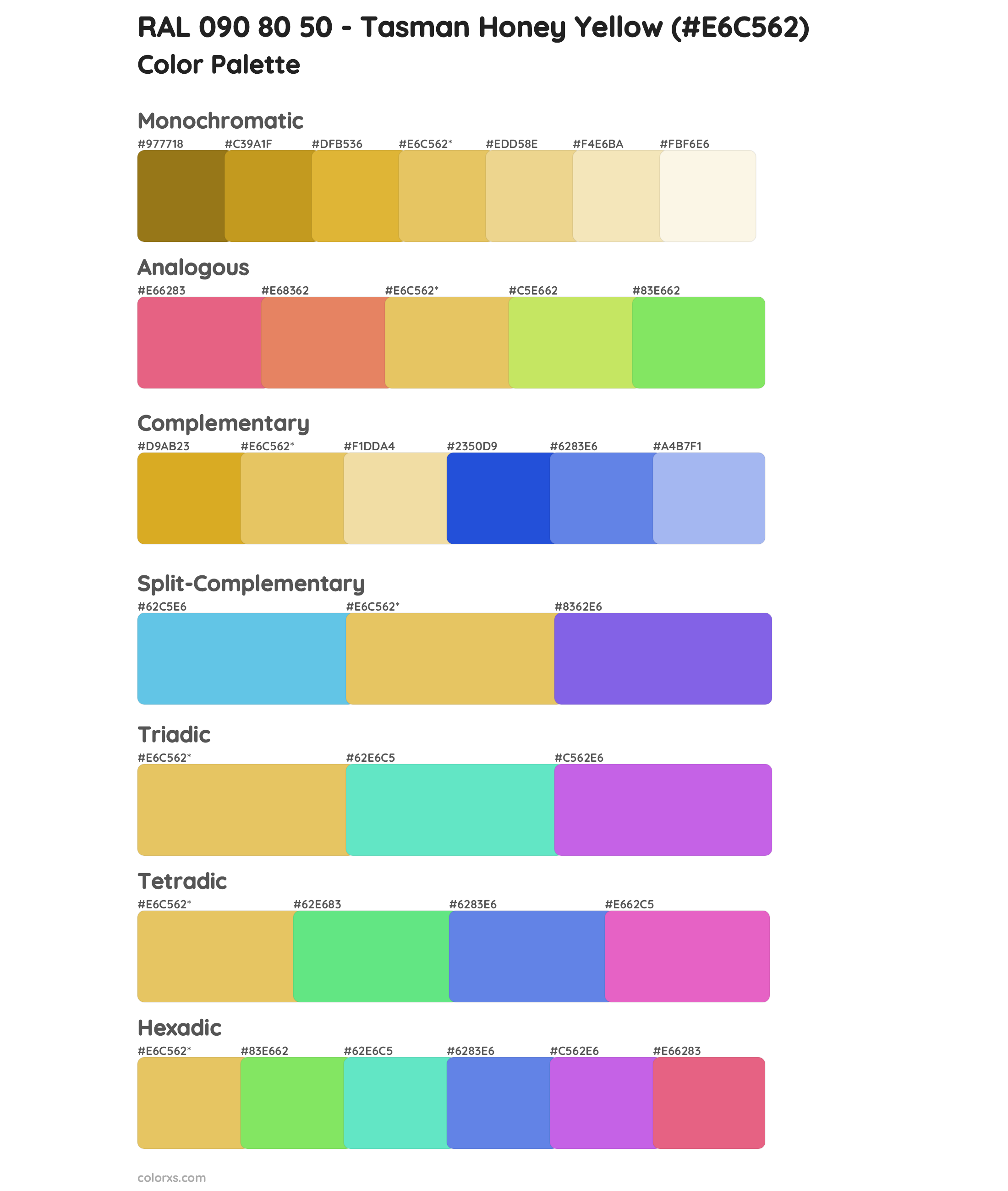 RAL 090 80 50 - Tasman Honey Yellow Color Scheme Palettes