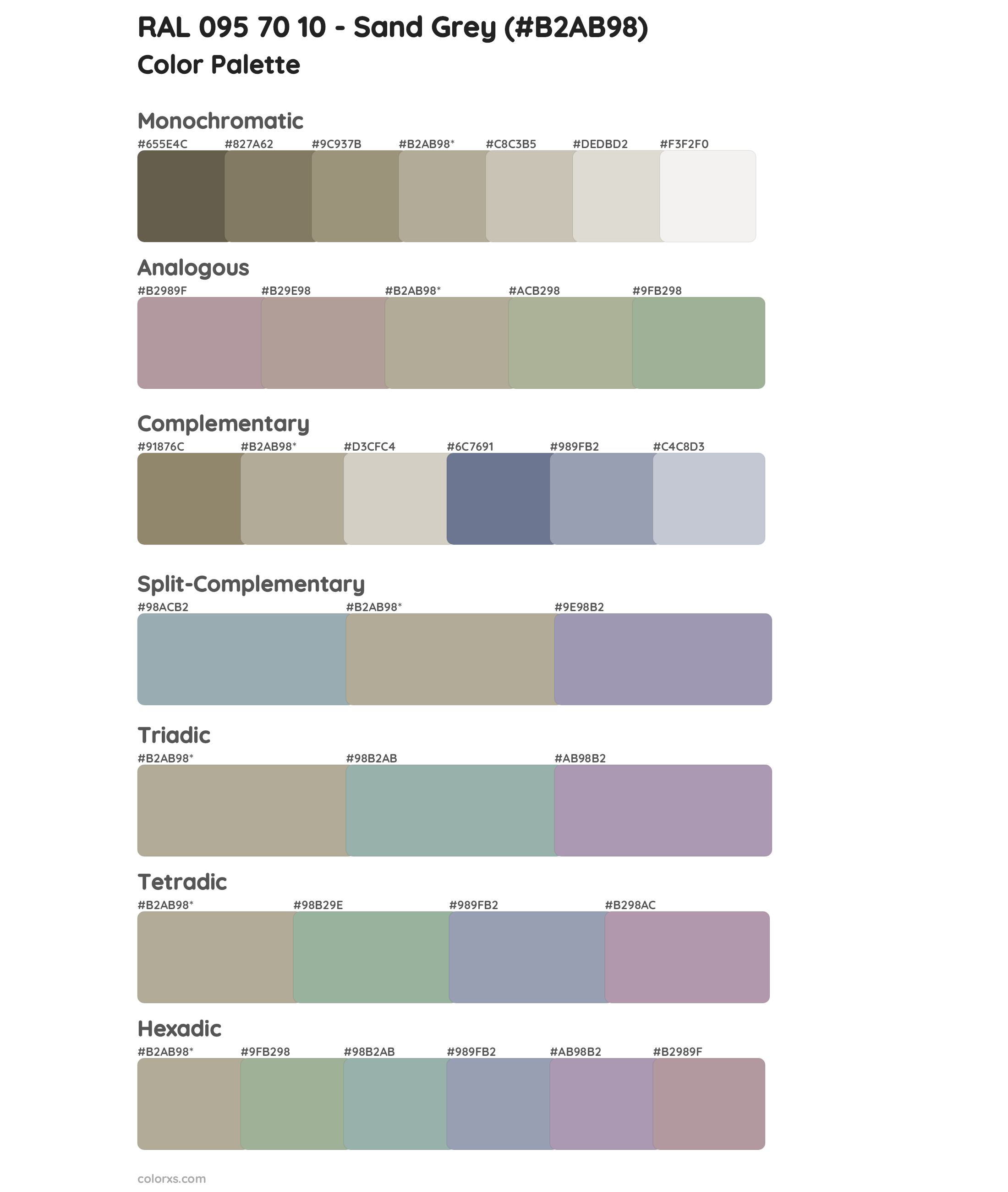 RAL 095 70 10 - Sand Grey Color Scheme Palettes