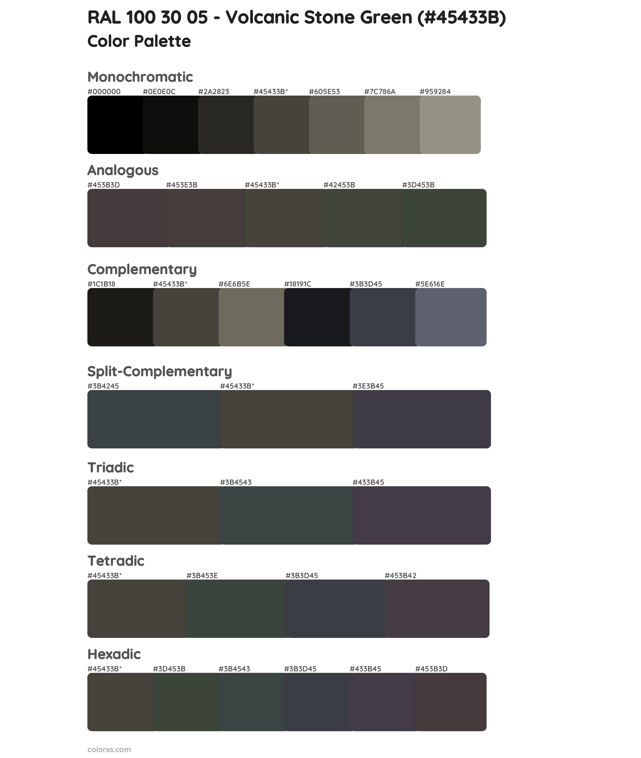 RAL 100 30 05 - Volcanic Stone Green Color Scheme Palettes